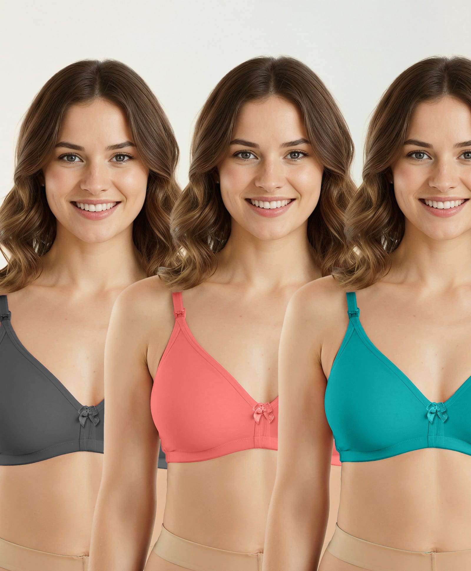 Bella Mama Cotton Elastane Knit Maternity Non Wired Nursing Bra Pack of 3 (Colour May Vary)-picture-15