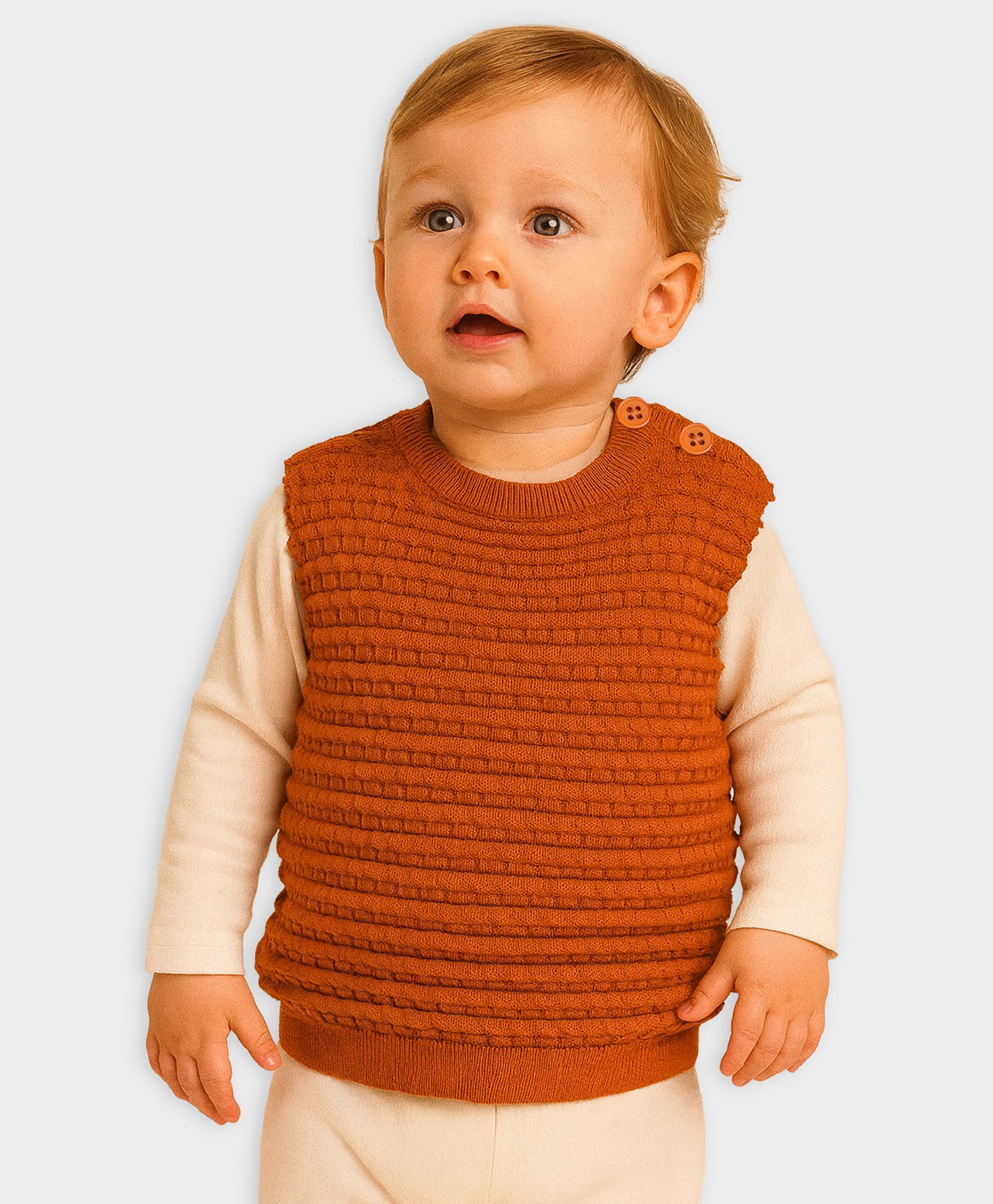 Mi Arcus 100% Cotton Knit Sleeveless Self Designed Sweater - Orange-picture-16