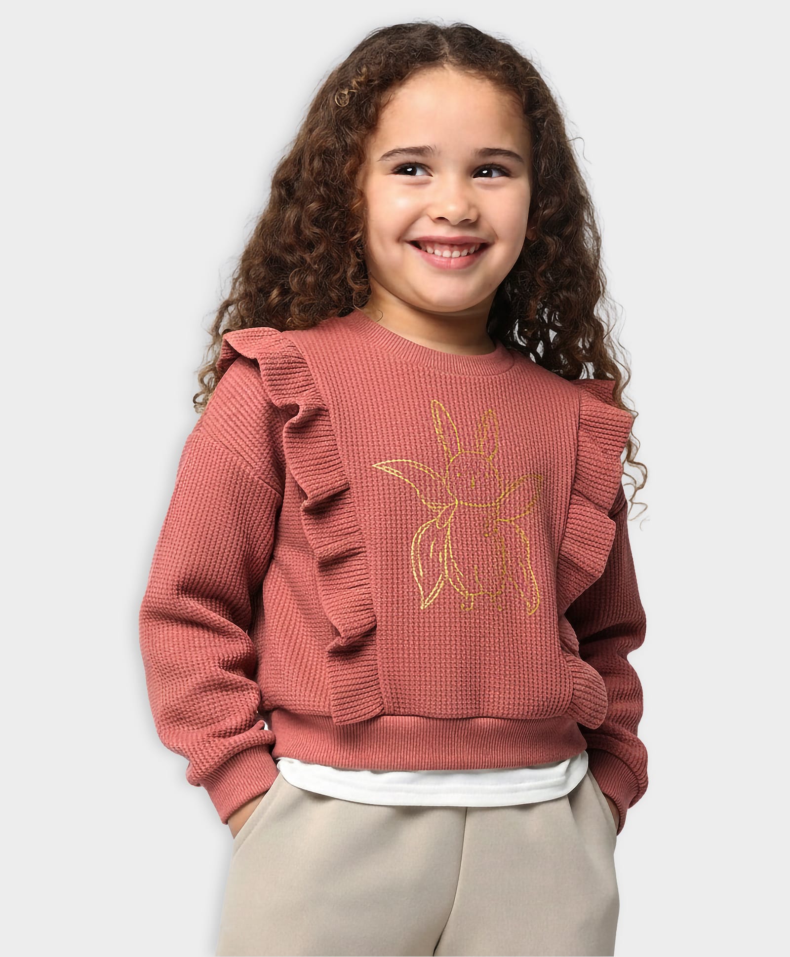 Mi Arcus Knit Full Sleeves Frill Detailed & Bunny Designed Sweatshirt - Rust-picture-15