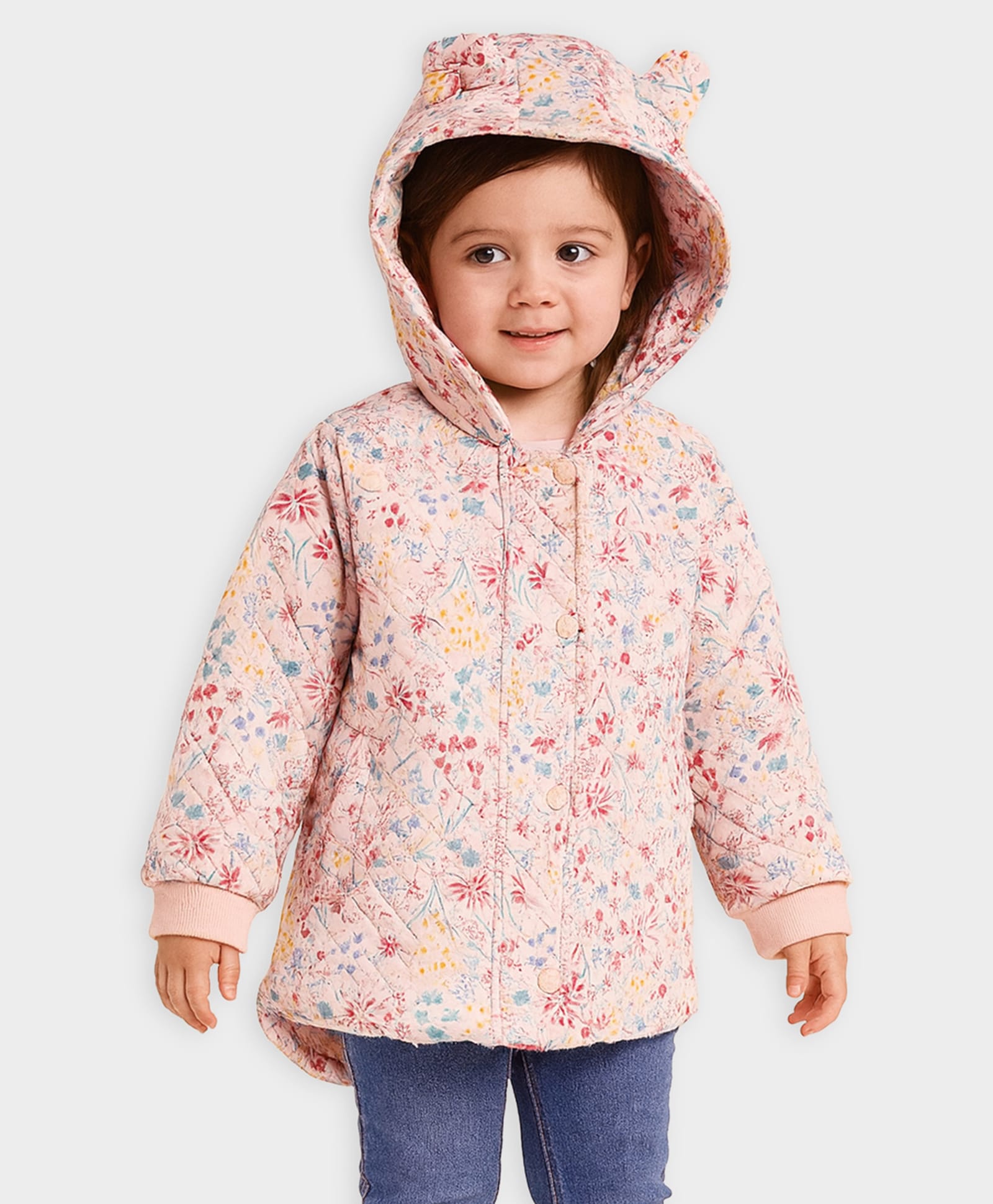 Mi Arcus Woven Full Sleeves Floral Printed Light Winter Hooded Jacket - Peach-picture-26