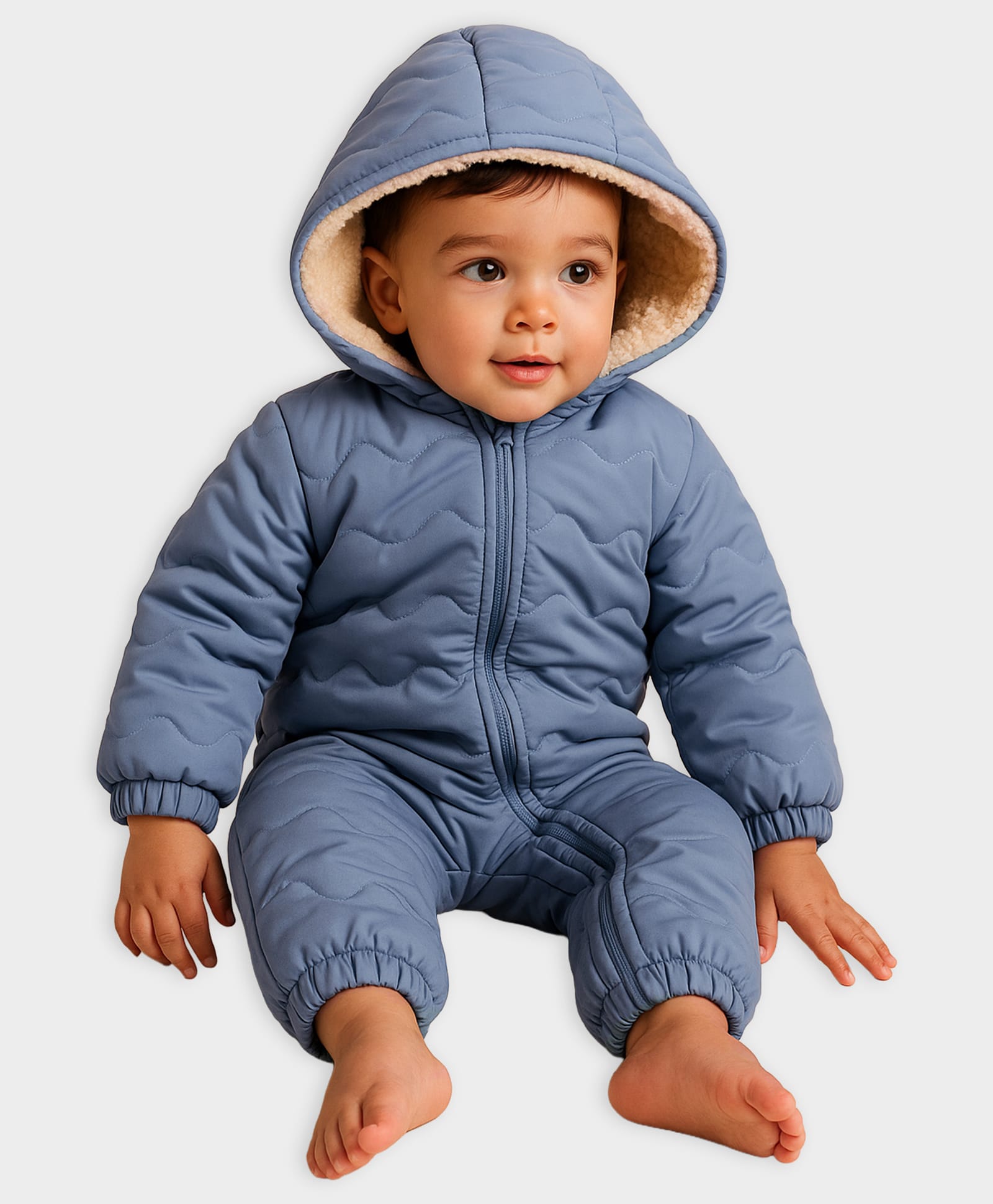 Mi Arcus Knit Full Sleeves Quilted Hooded Romper - Blue-image-28