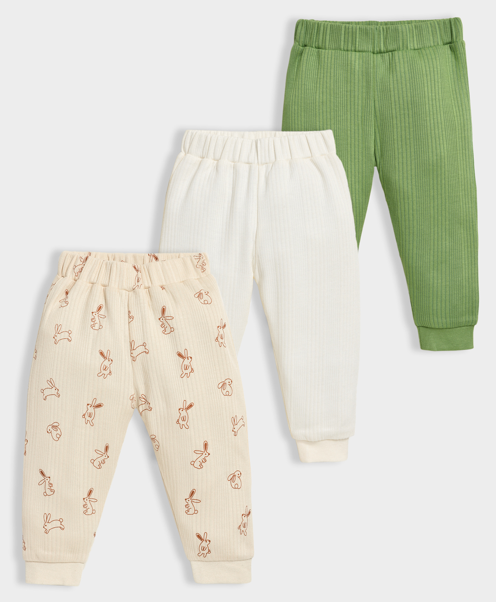 Mi Arcus Knit Pack Of 3 Solid & Bunnies Printed Ribbed Pajamas - Multi Colour-picture-31