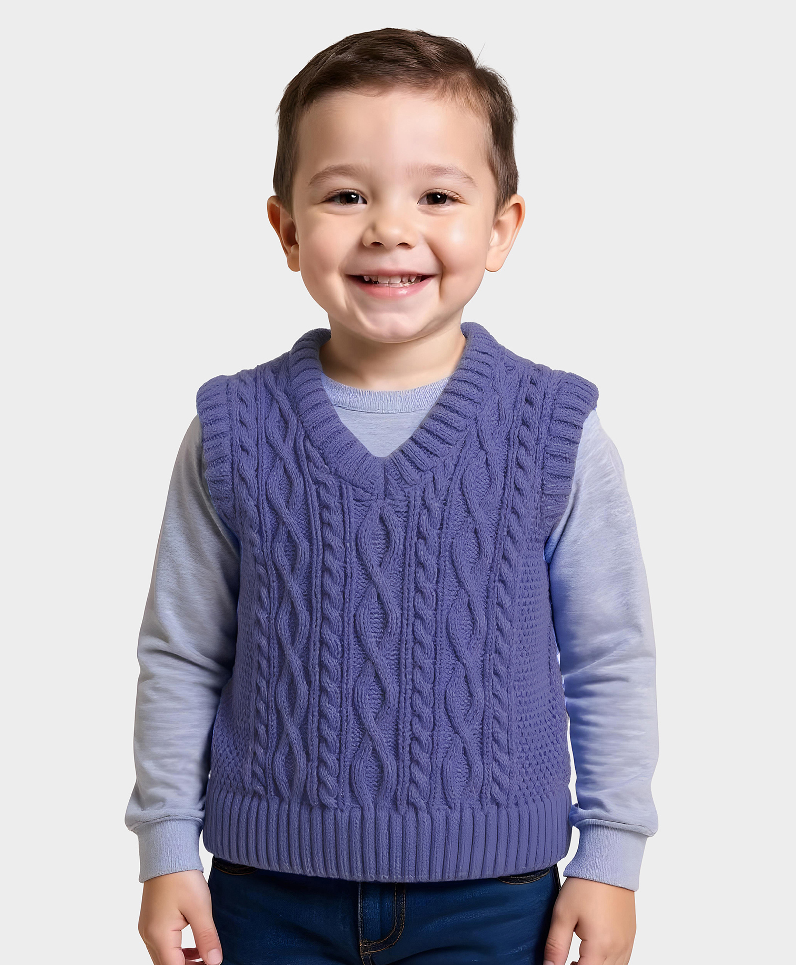Mi Arcus Knit Sleeveless Cable Knit Designed Sweater - Blue-image-36
