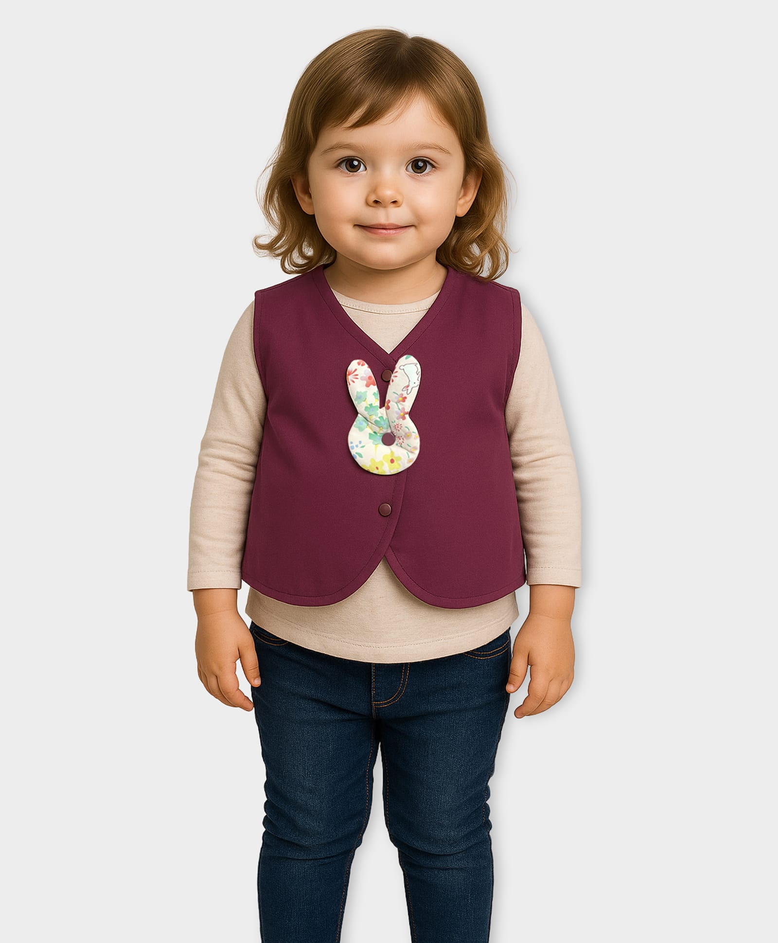 Mi Arcus Woven Sleeveless Bunny Applique Detailed Quilted Jacket - Wine-picture-22