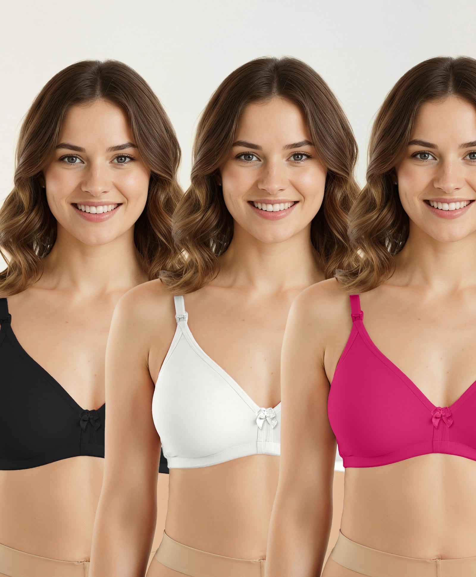 Bella Mama Cotton Elastane Knit Maternity Non Wired Nursing Bra Pack of 3 (Colour May Vary)-image-22