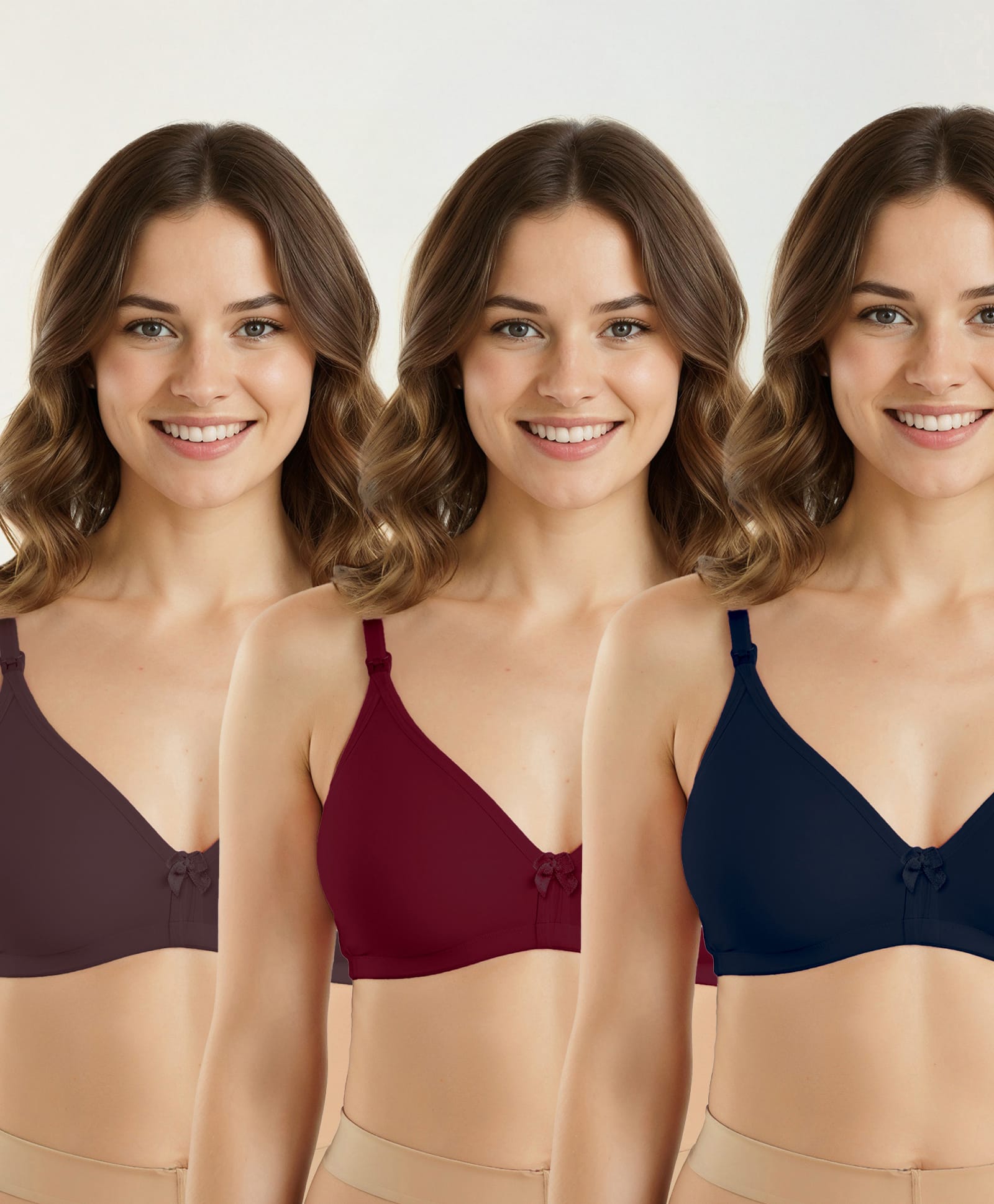 Bella Mama Cotton Elastane Knit Maternity Non Wired Nursing Bra Pack of 3 (Colour May Vary)