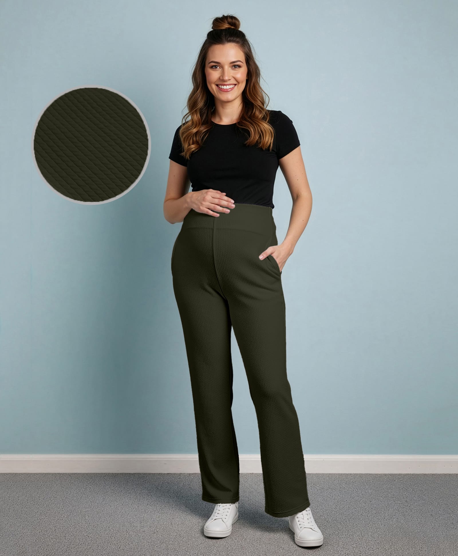 Bella Mama Knit Full Length Maternity High Coverage Rib Knit Pant - Olive Green-picture-29