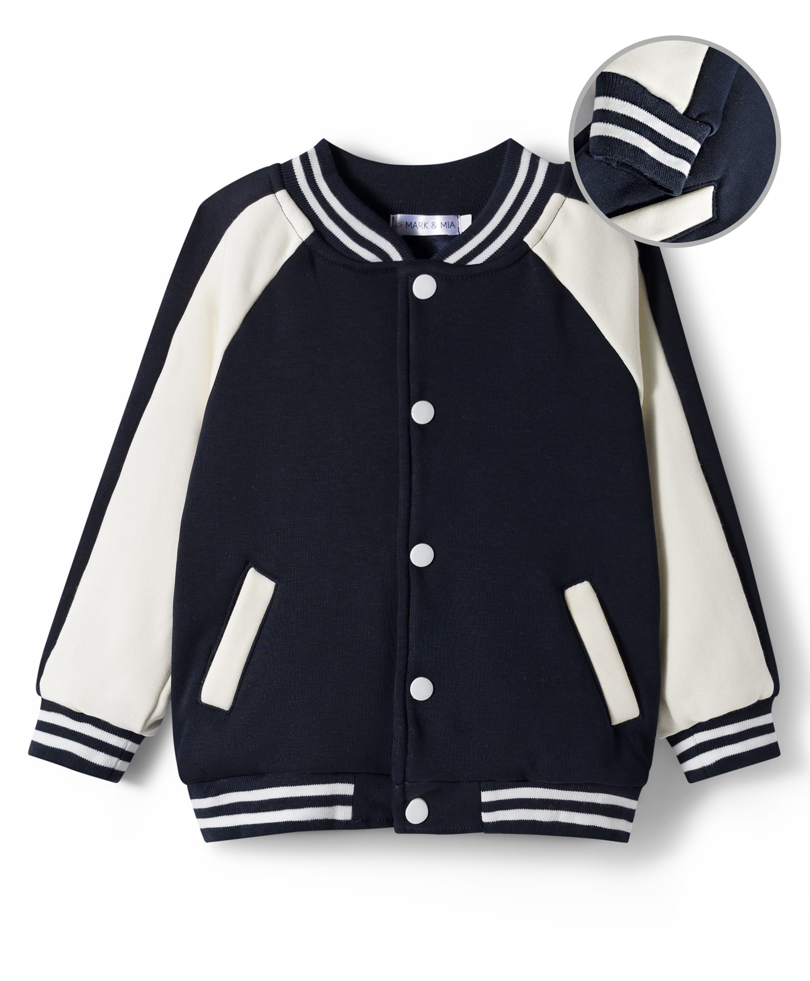 Mark & Mia Full Raglan Sleeves Solid Bomber Jacket - Navy Blue-picture-14