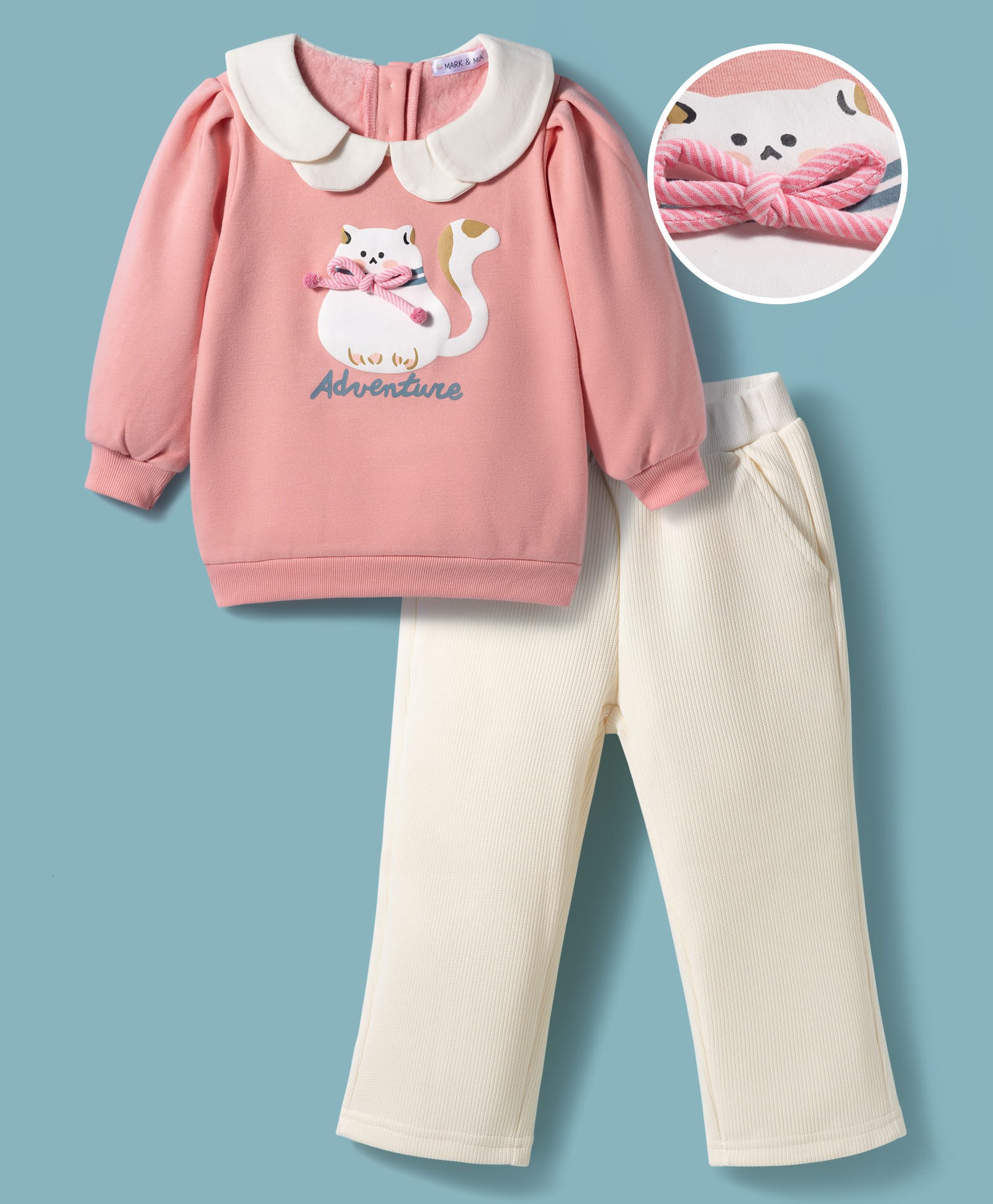 Mark & Mia Full Sleeves Winter Wear Top & Pant Set With Cat & Text Print - Pink-image-33