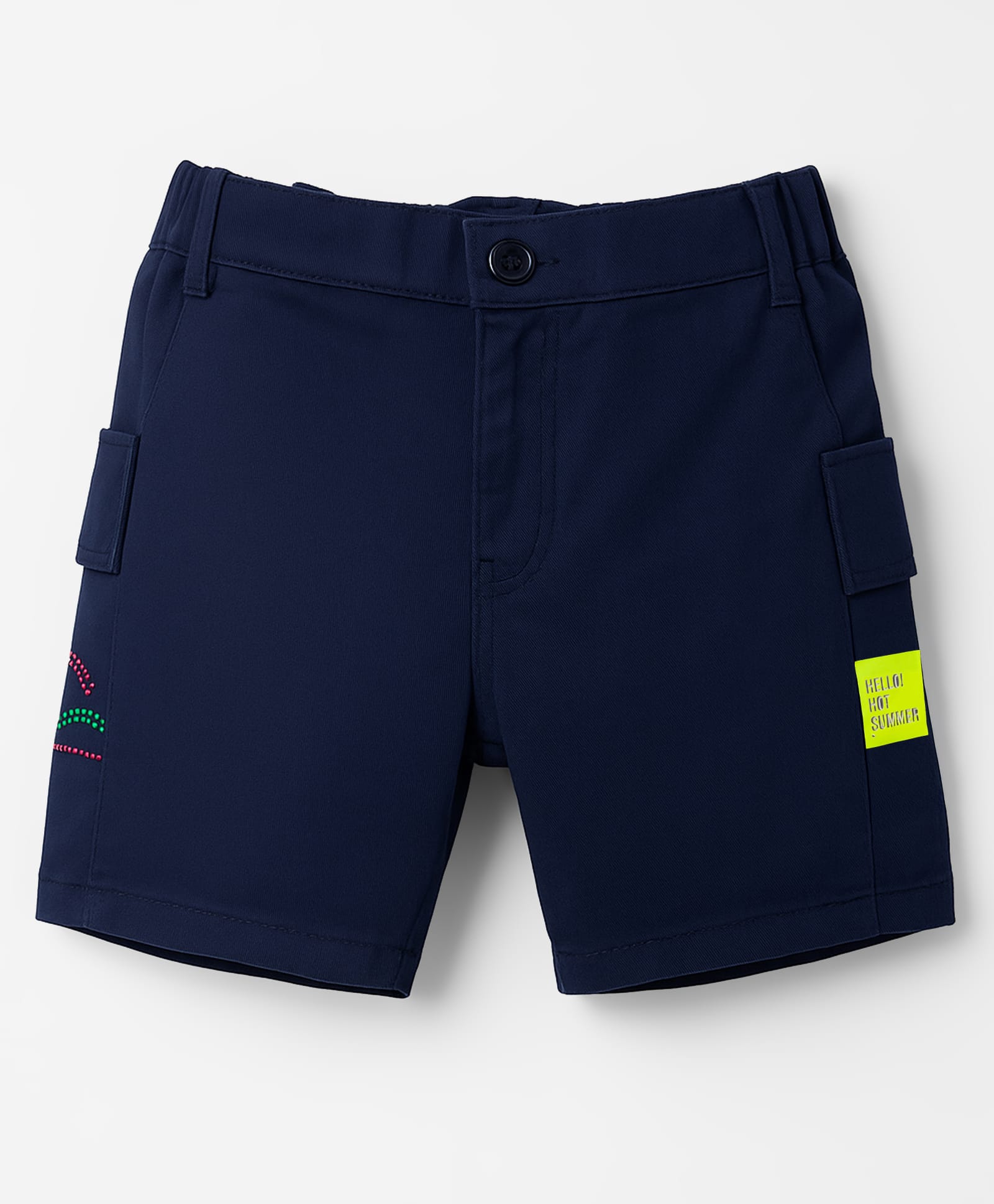 Olio Kids Denim Knit Above Knee Length Shorts With Text Print - Navy Blue-picture-19
