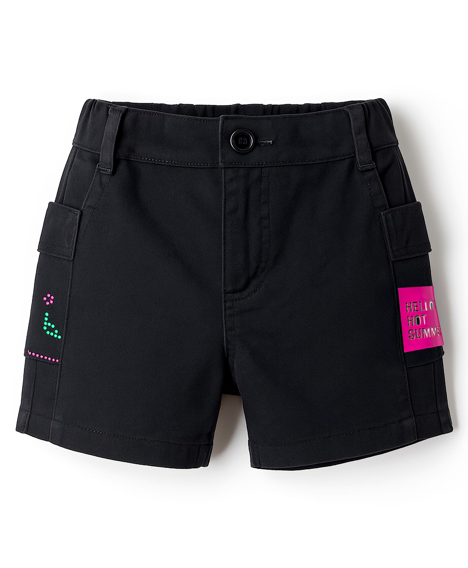 Olio Kids Denim Knit Above Knee Length Shorts With Text Print - Black-image-35