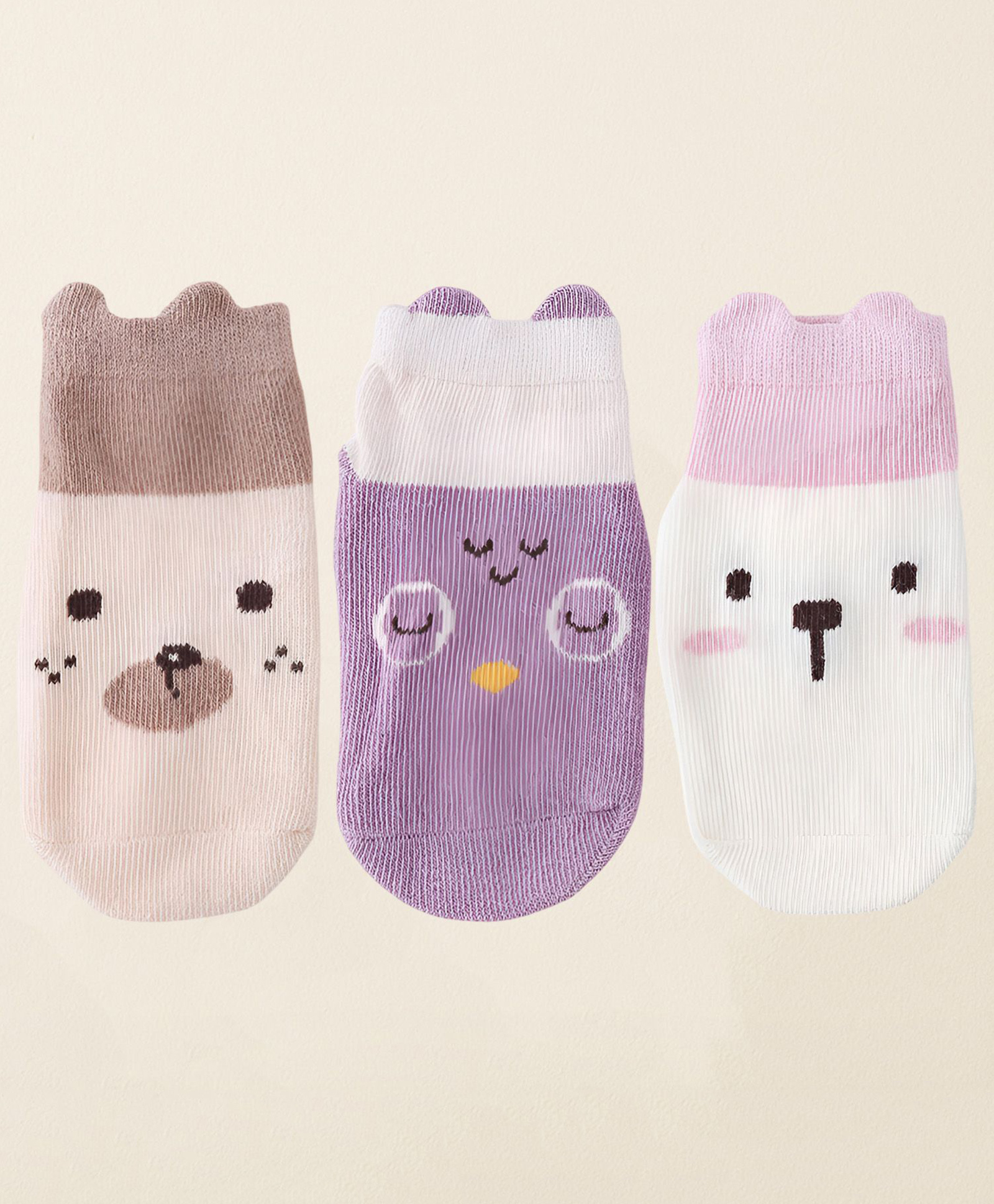 SYGA Pack of 3 Cotton Cute Puppy Printed Socks - Khaki Purple & White-image-39