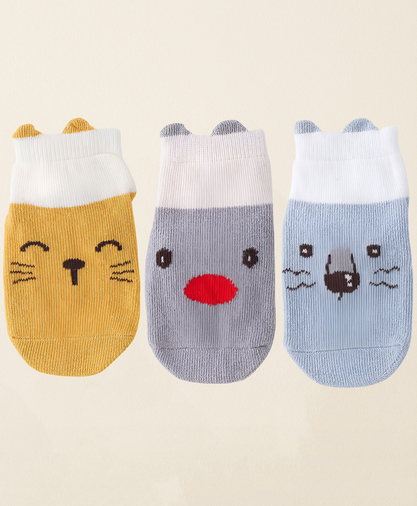 SYGA Pack of 3 Cotton Kitty Printed Socks - Yellow Grey & Blue-image-28
