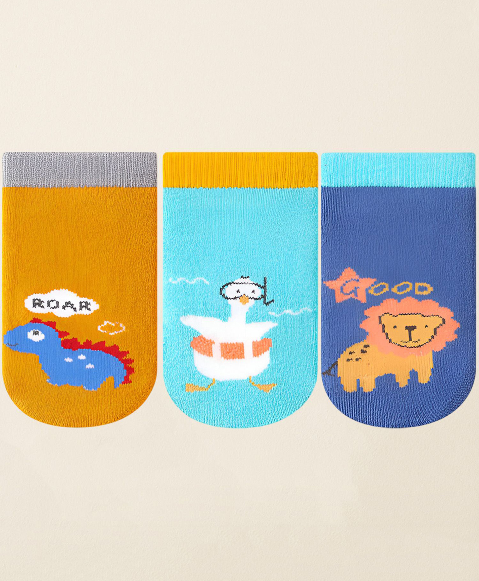 SYGA Pack of 3 Cotton Animal Printed Socks - Yellow Green & Blue-picture-28