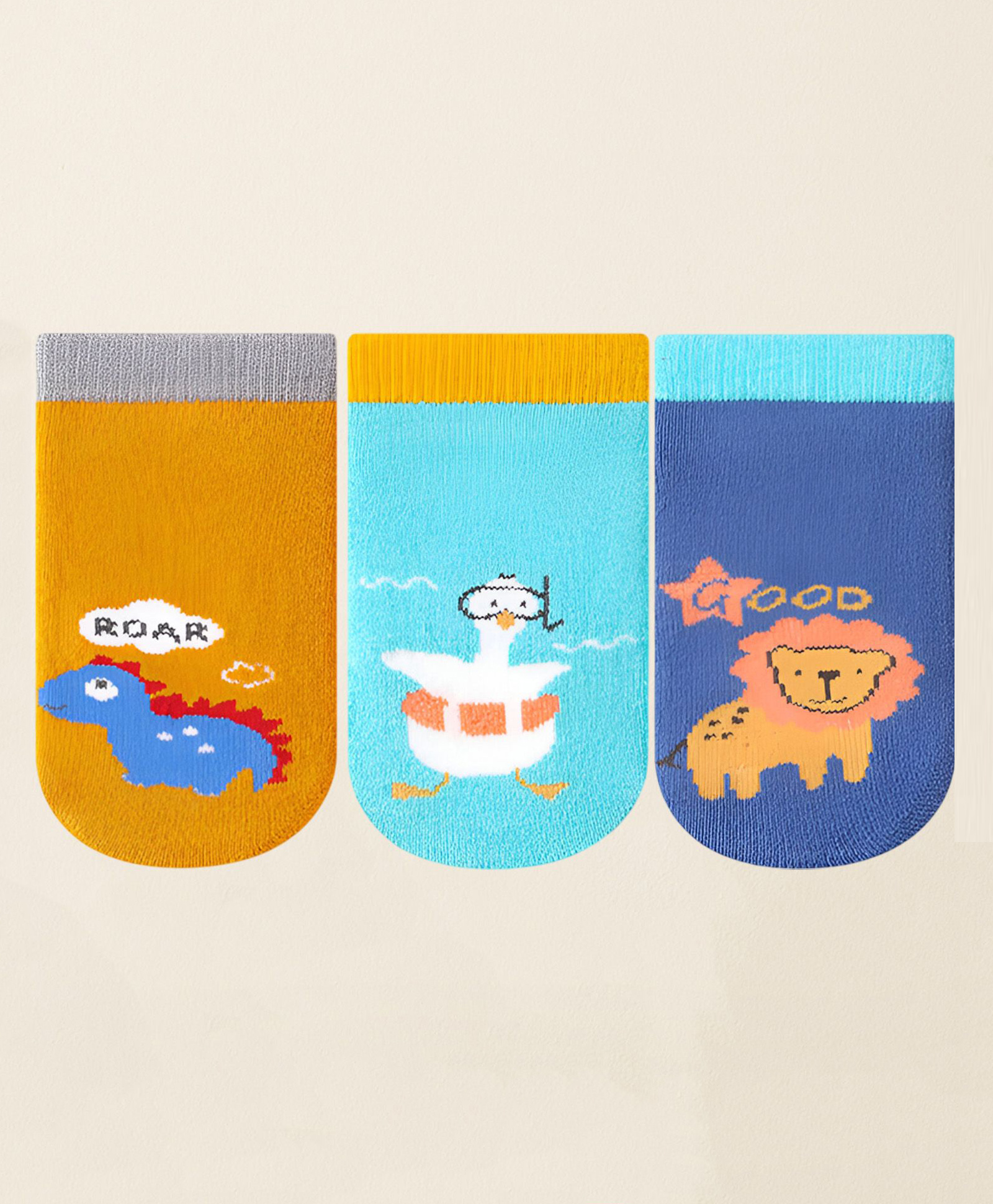 SYGA Pack of 3 Cotton Animal Printed Socks - Yellow Green & Blue-picture-26