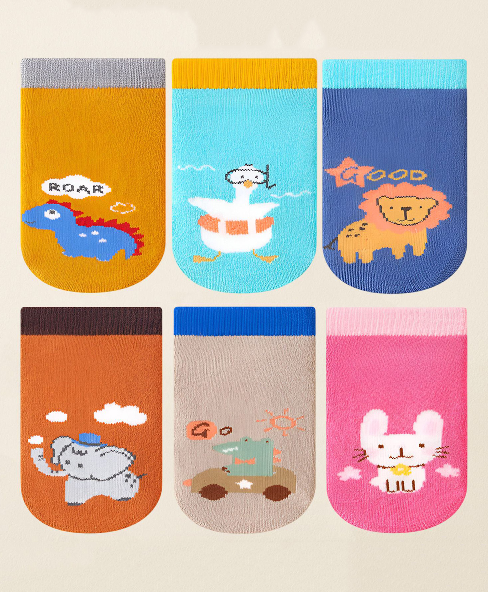 SYGA Pack of 6 Cotton Animal Printed Socks - Multi Colour-picture-15