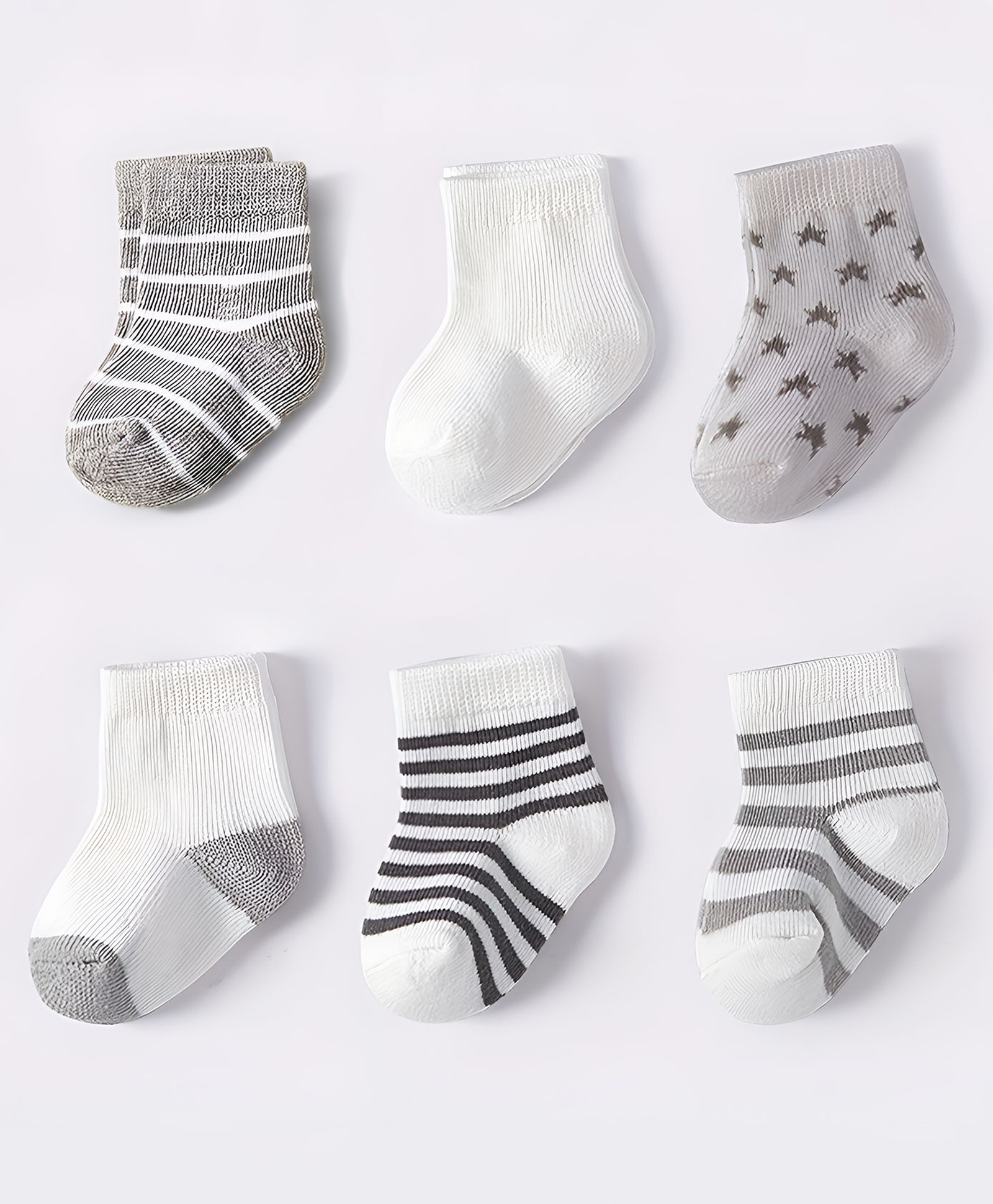 SYGA Pack of 6 Cotton Stripeded Printed Socks - Grey & White-image-49