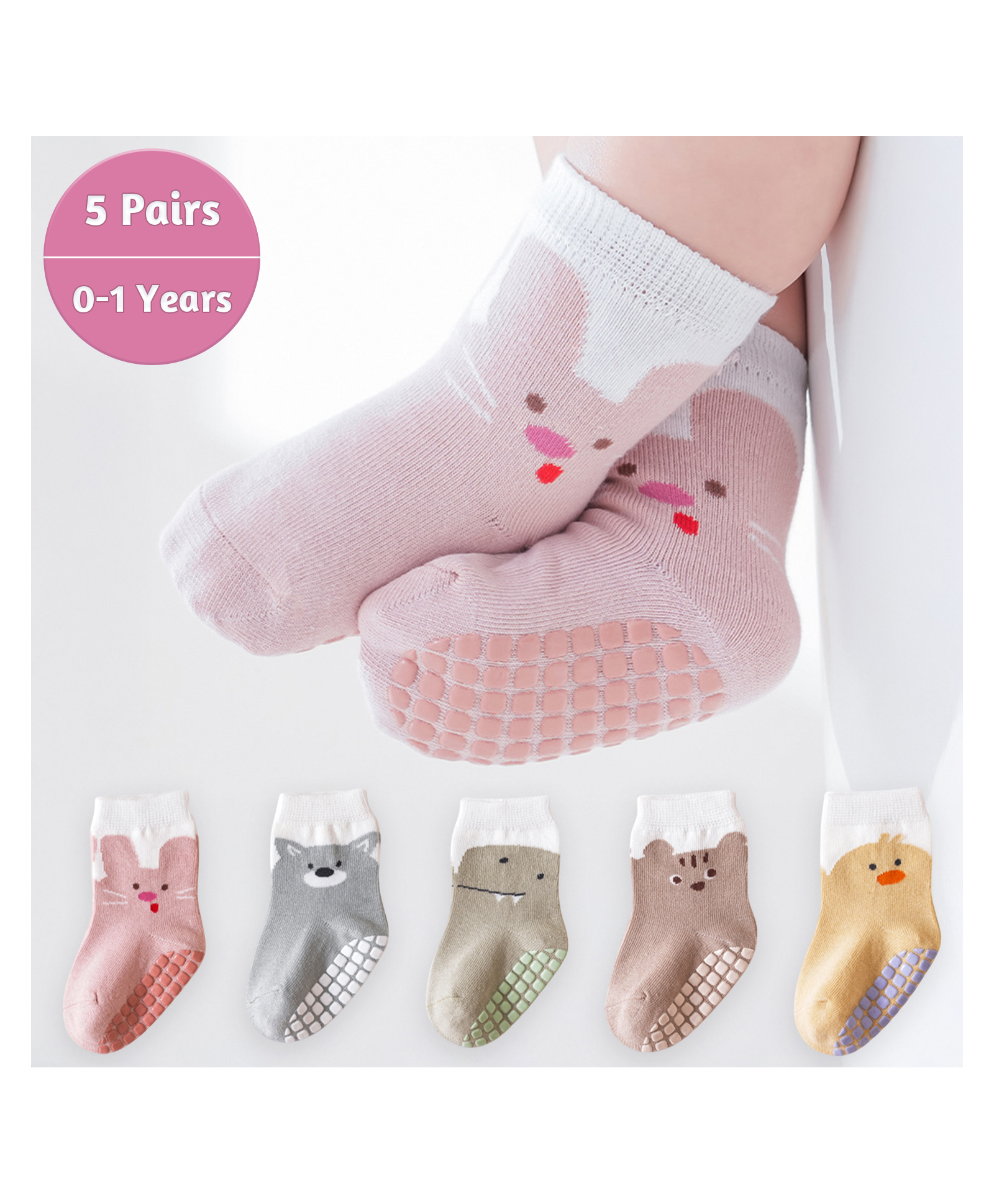 SYGA Pack of 5 Cotton Animal Printed Socks - Multi Colour
