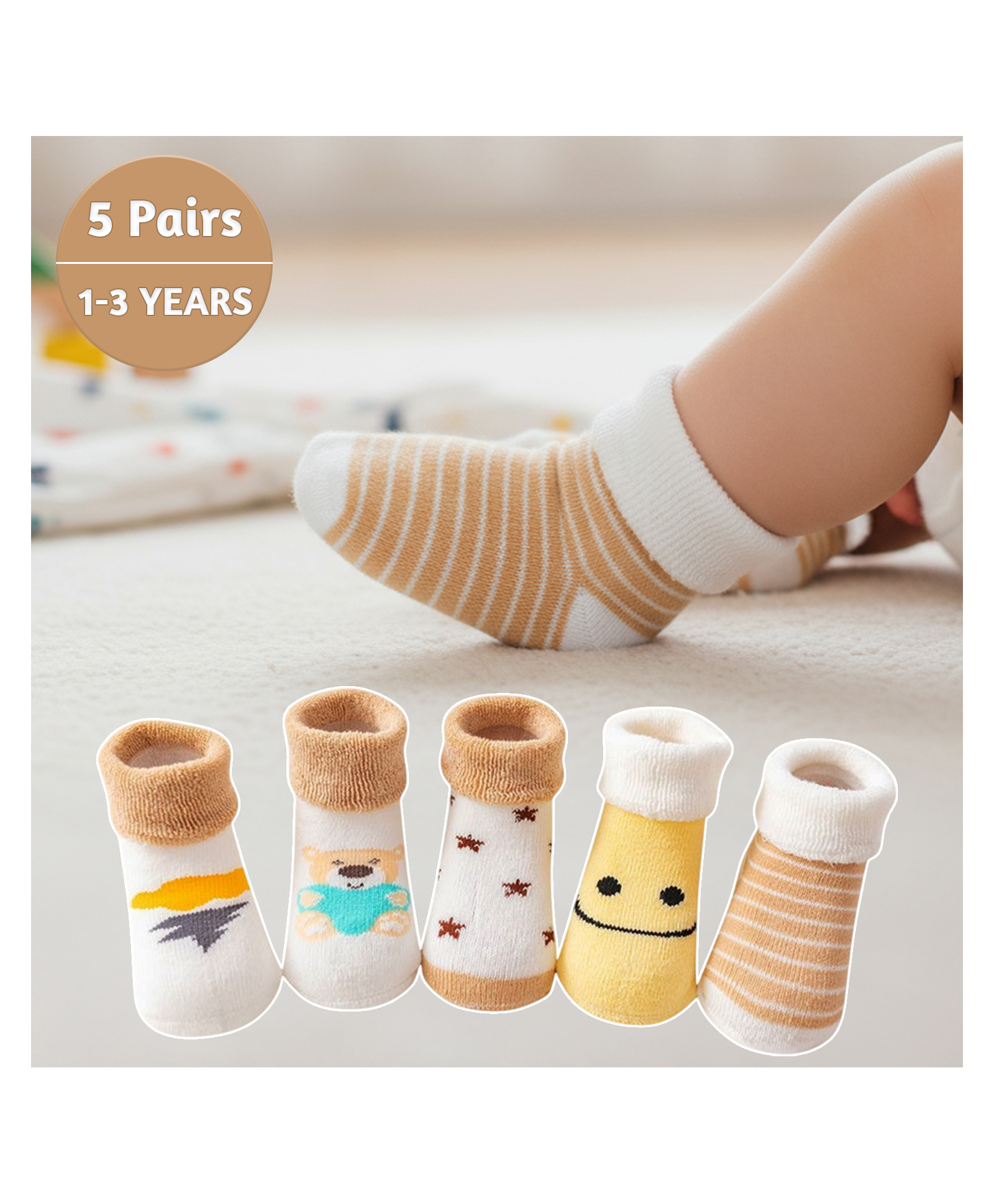 SYGA 5 Pairs Cotton Star and Bear Print Socks - Multi colour-picture-16
