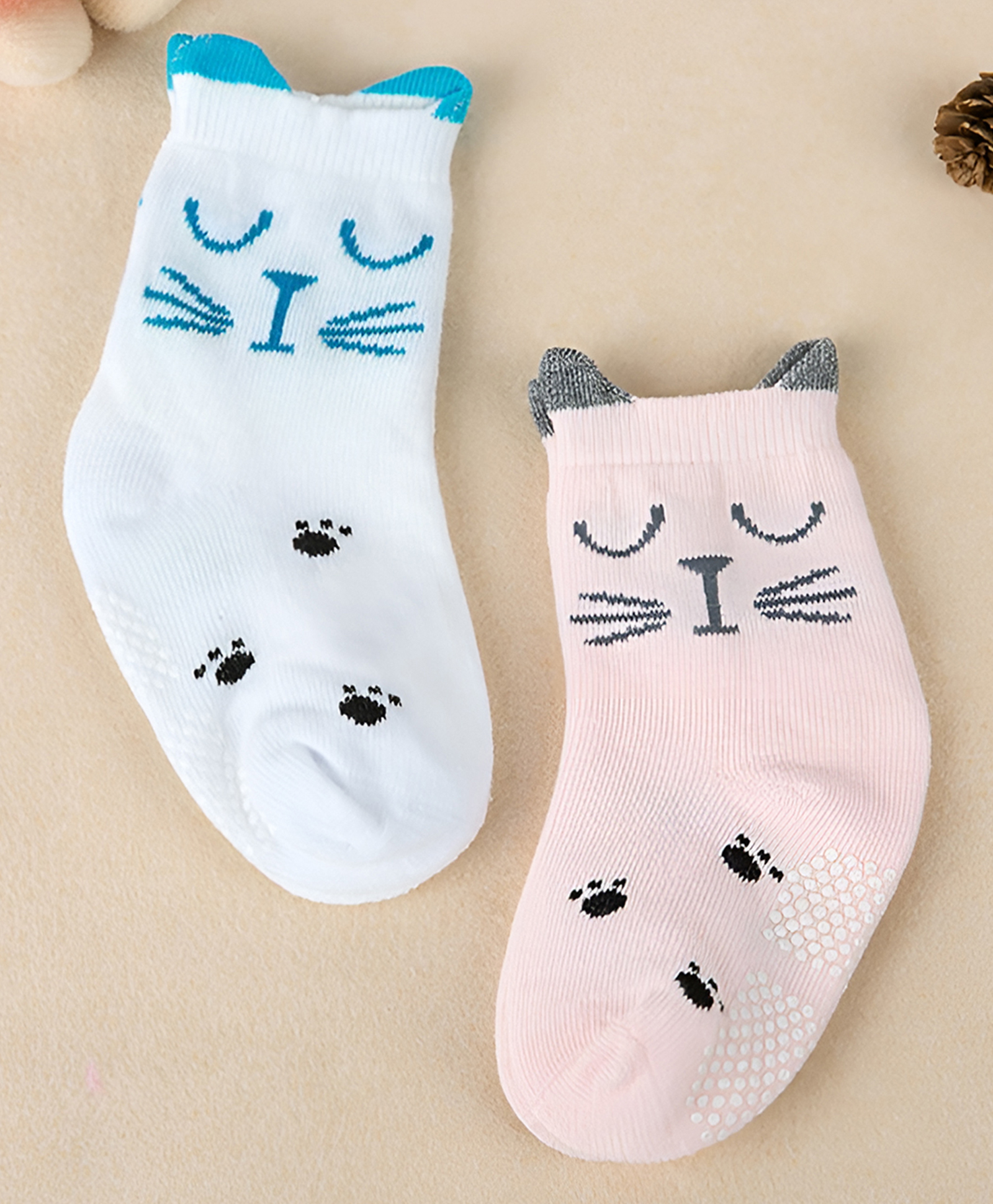 SYGA Pack of 2 Cotton Cat Design with Paw Printed Socks - Blue & Grey-image-35