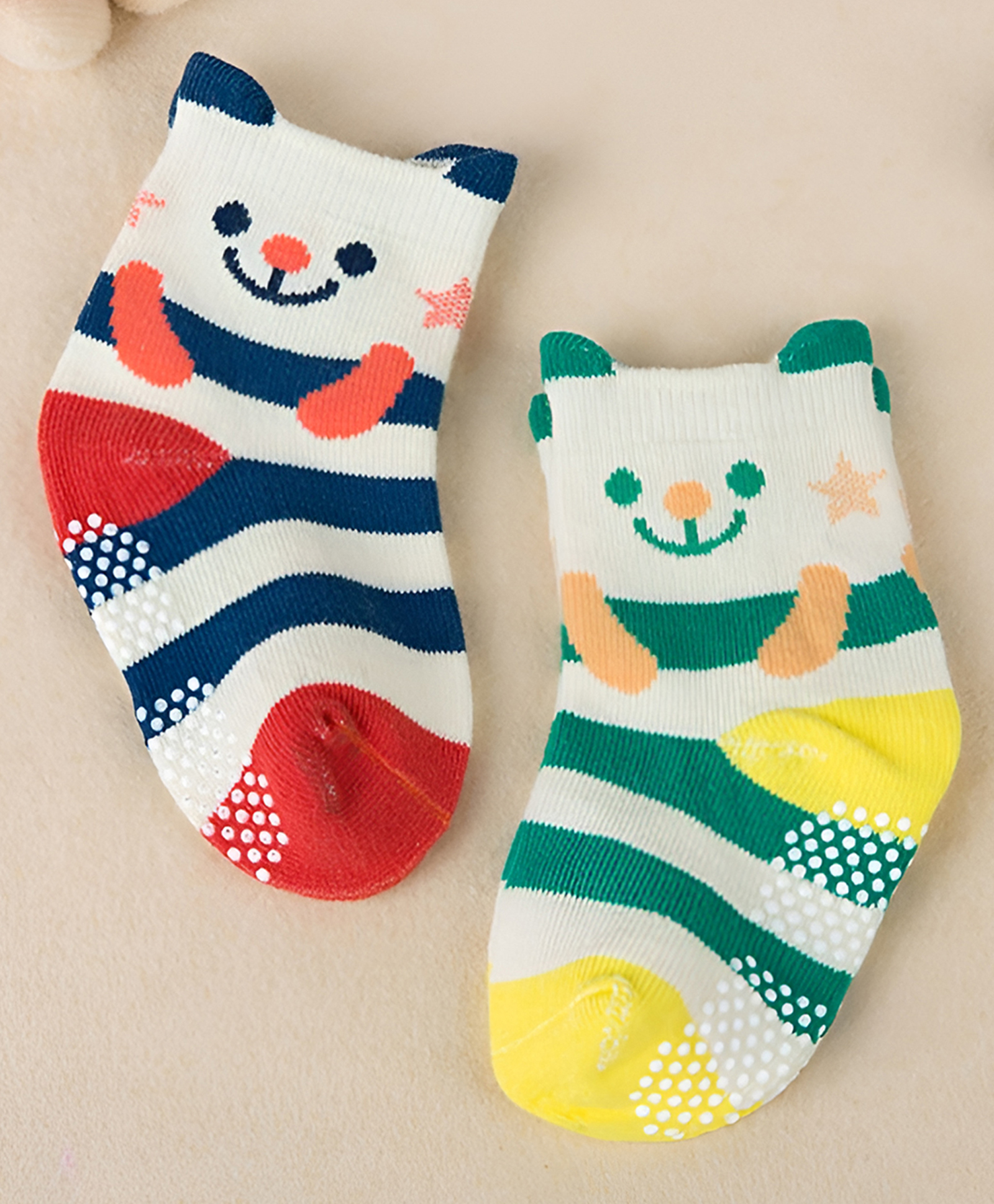 SYGA Pack of 2 Cotton Cute Bear Face & Star Design with Stripedes Socks - Multi Colour-picture-12