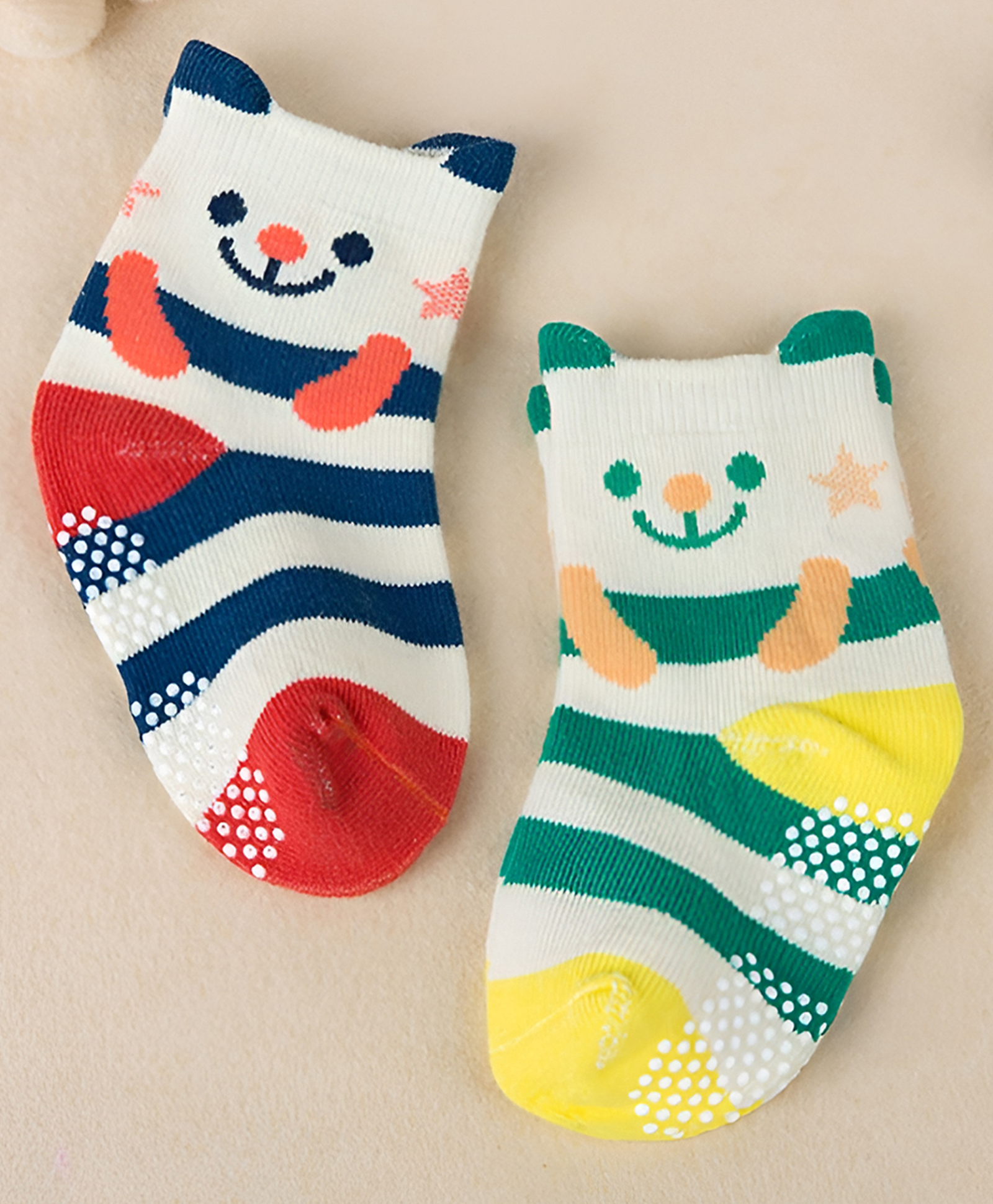 SYGA Pack of 2 Cotton Cute Bear Face & Star Design with Stripedes Socks - Multi Colour-picture-18