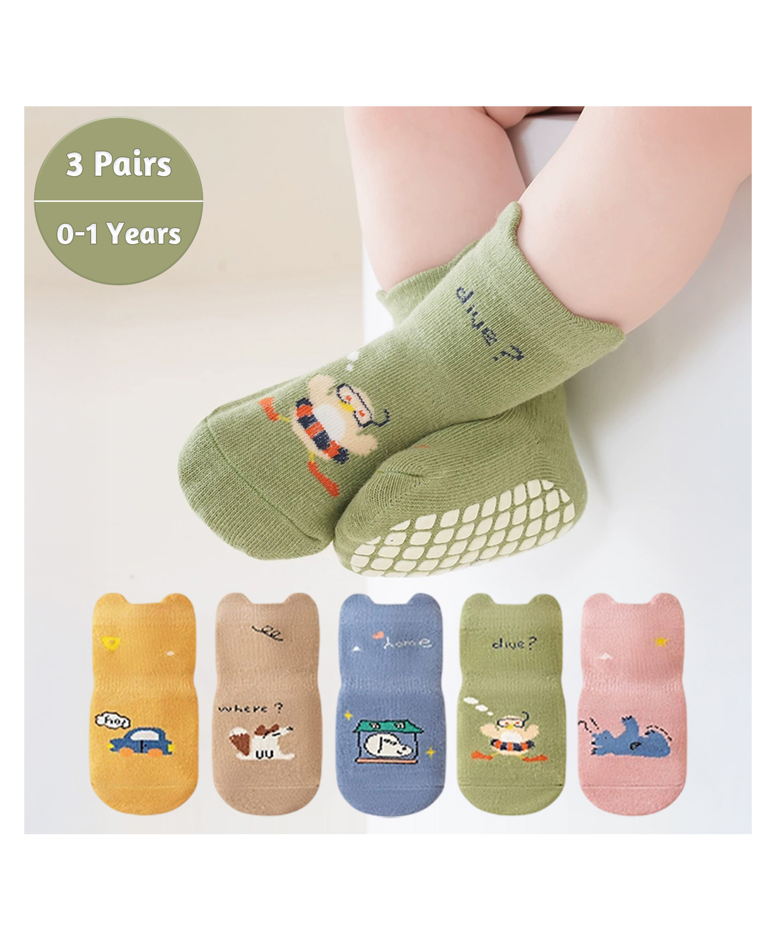 SYGA 5 Pair Cotton Car and Dog Print Socks - Multi colour-image-44