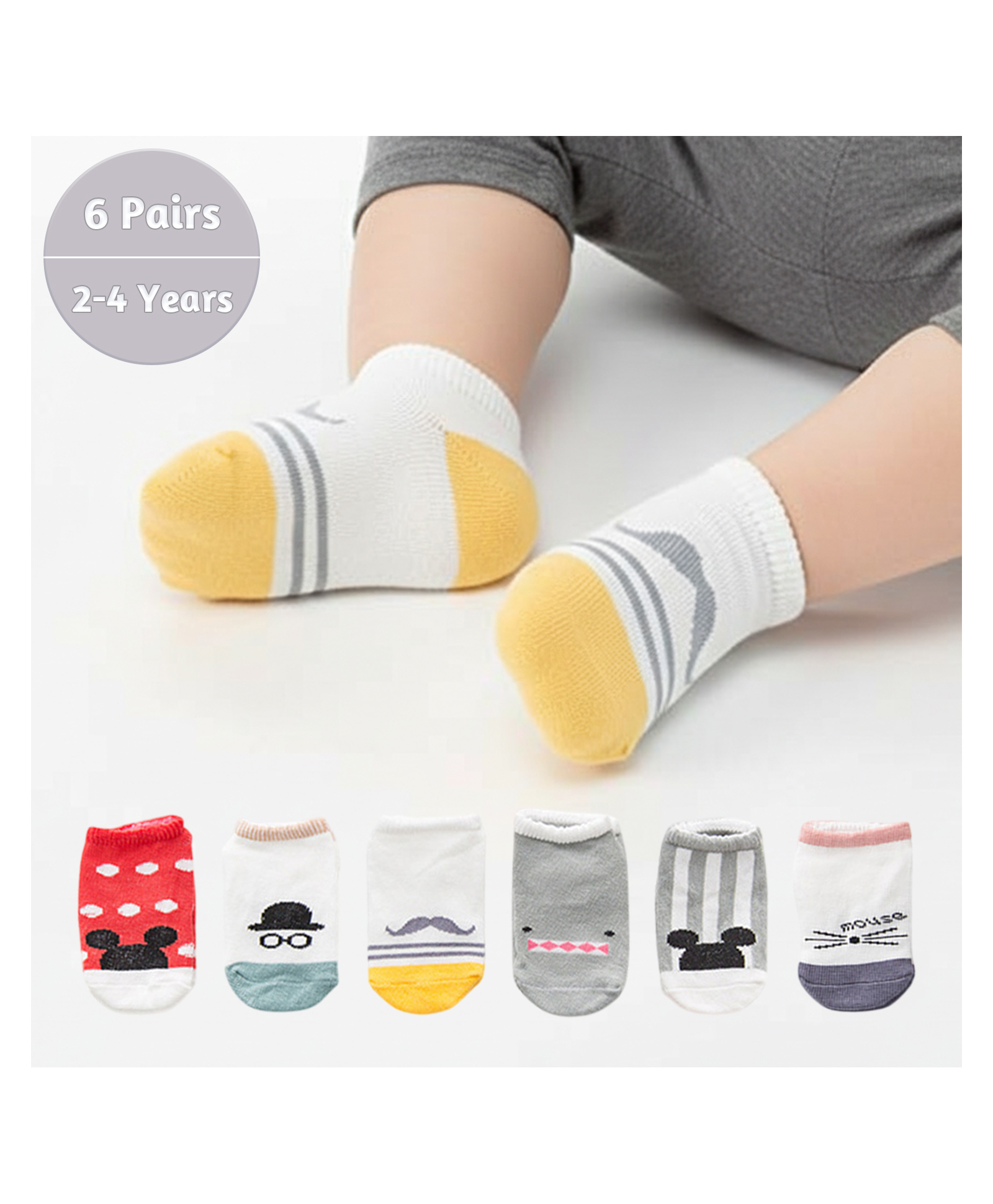 SYGA Pack of 6 Cotton Mickey mouse Printed Socks - Multi Colour-picture-21