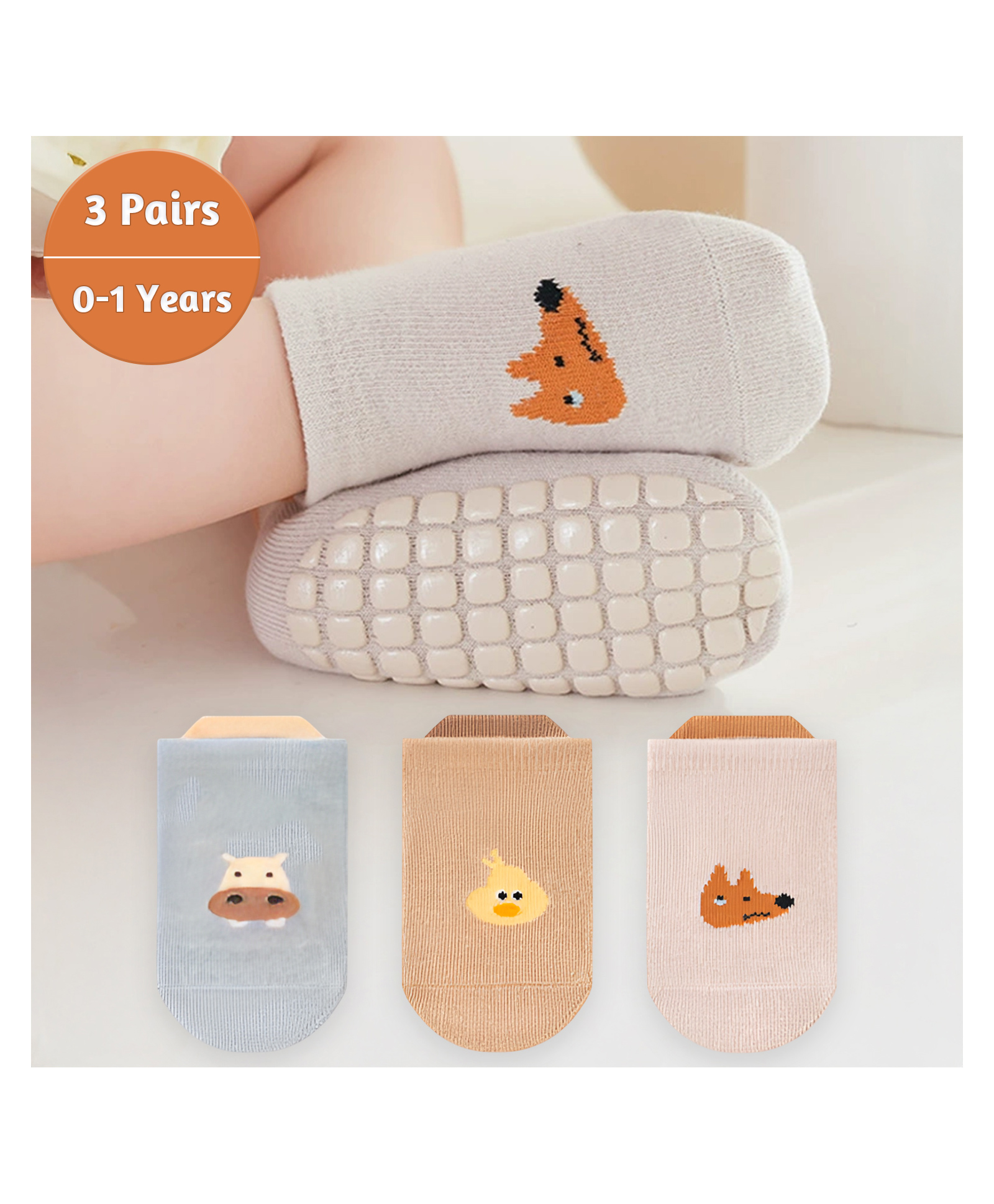 SYGA Pack of 3 Cotton Duck & Fox Design - Blue Beige & Peach-image-37