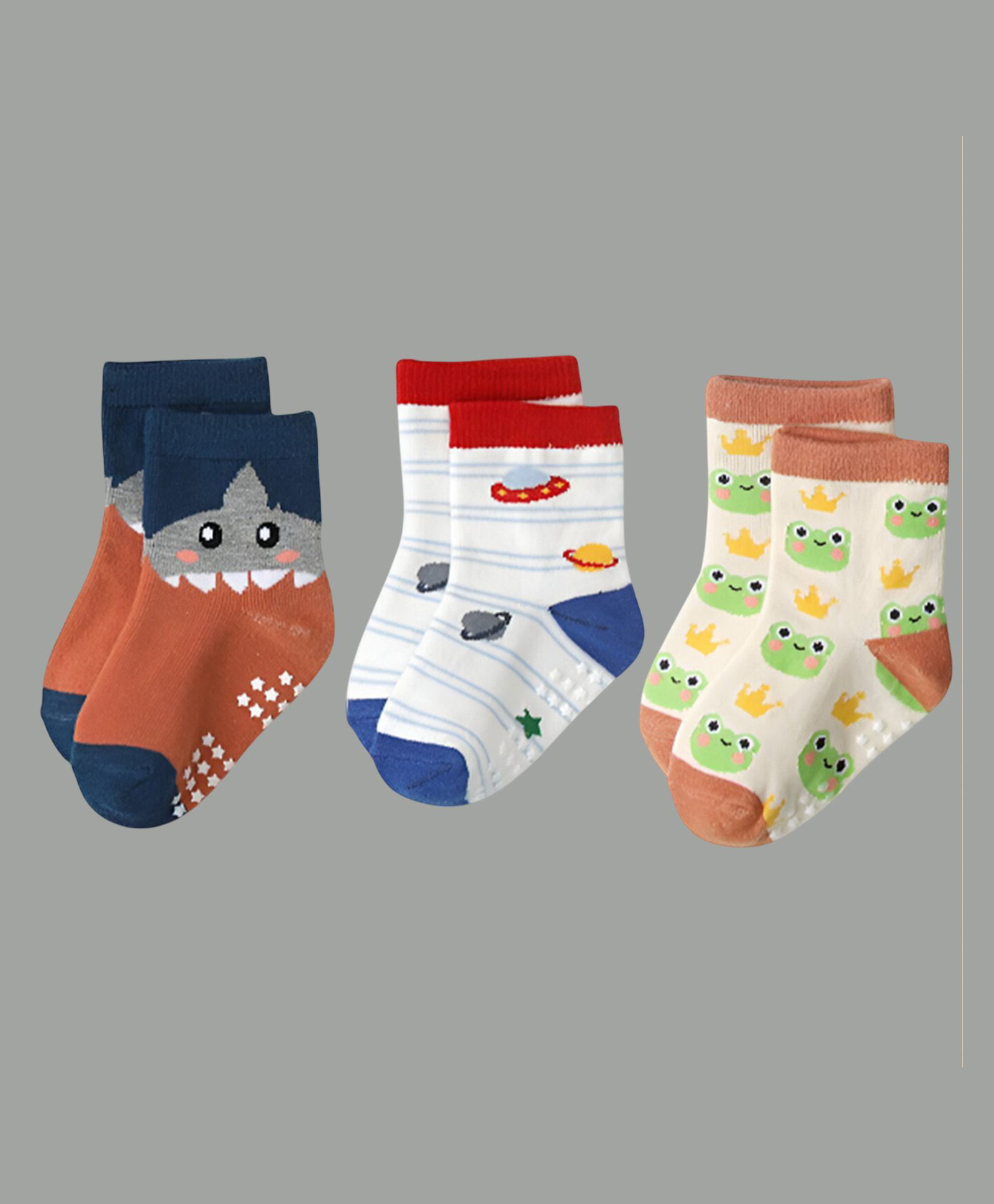 SYGA Pack of 3 Cotton Shark & Frog Design Socks - Multi Colour-image-20