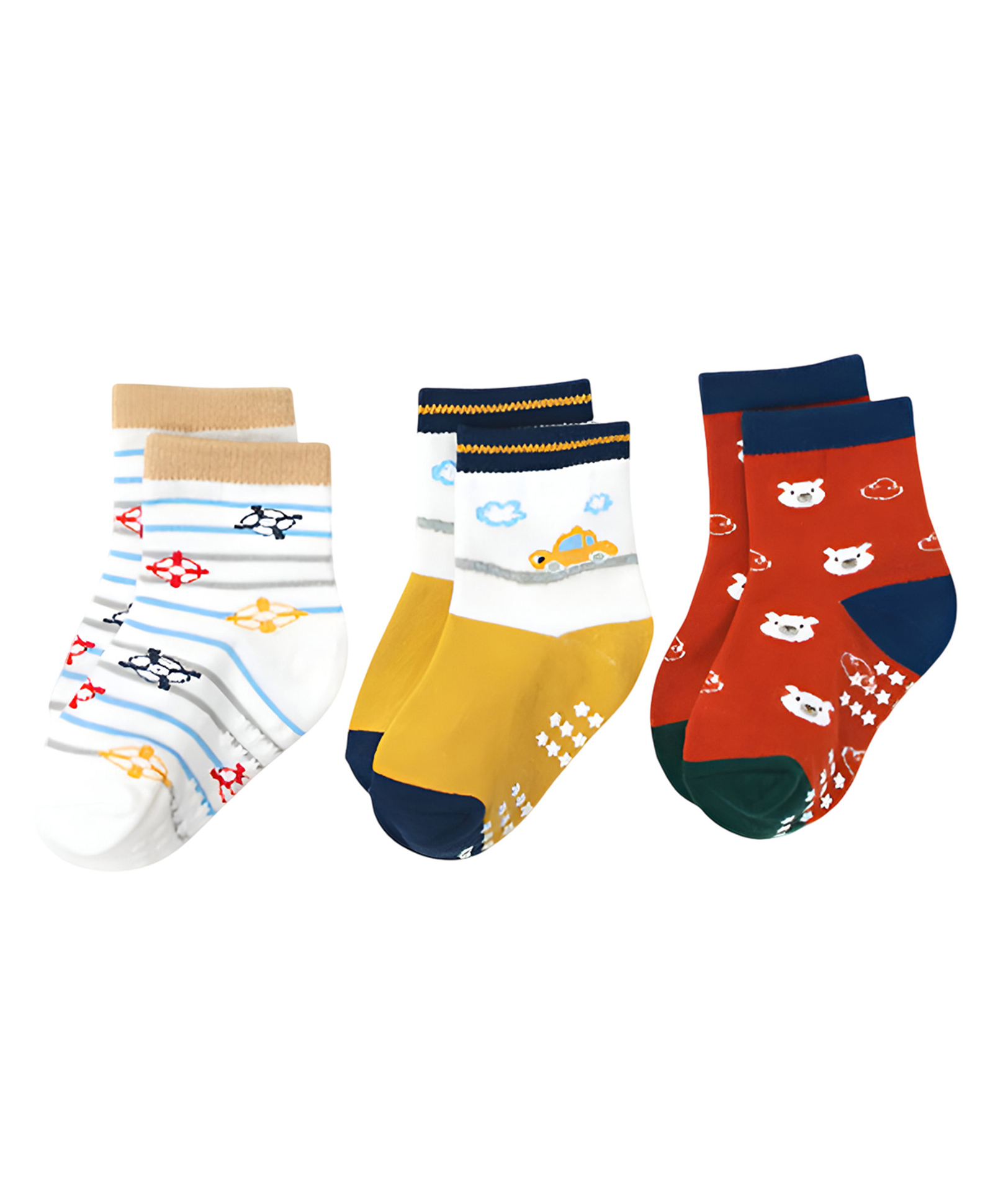 SYGA Pack of 3 Cotton Bear & Car Printed Socks - Multi Colour-image-49