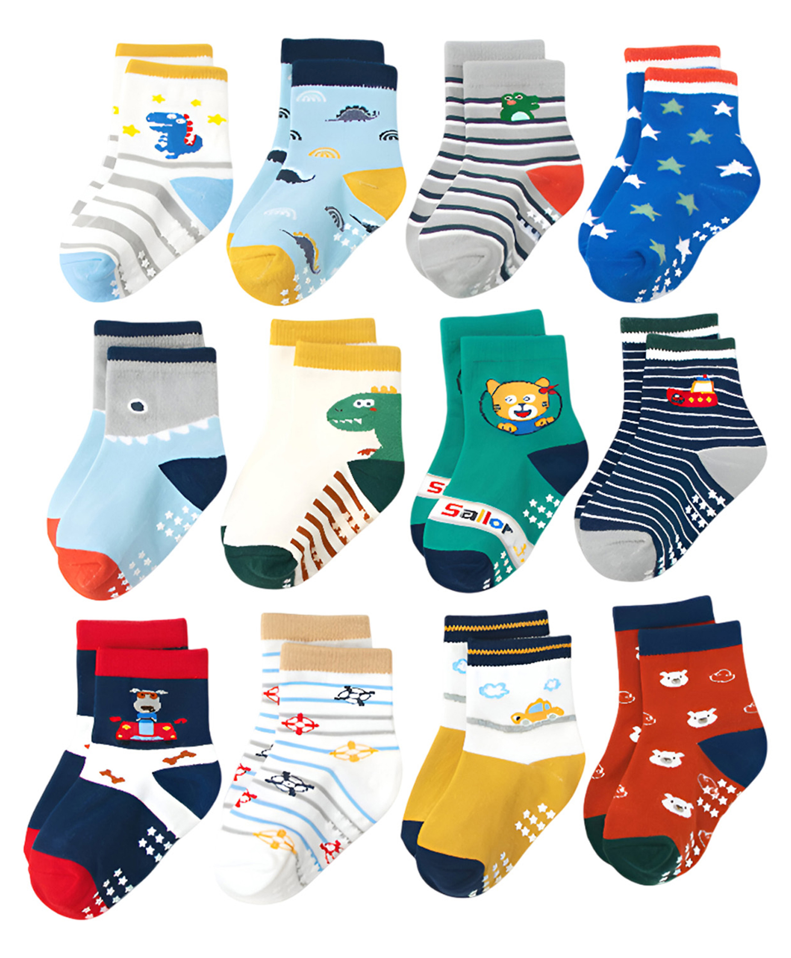 SYGA Pack of 12 Cotton Star & Shark Printed Socks - Multi Colour-picture-24