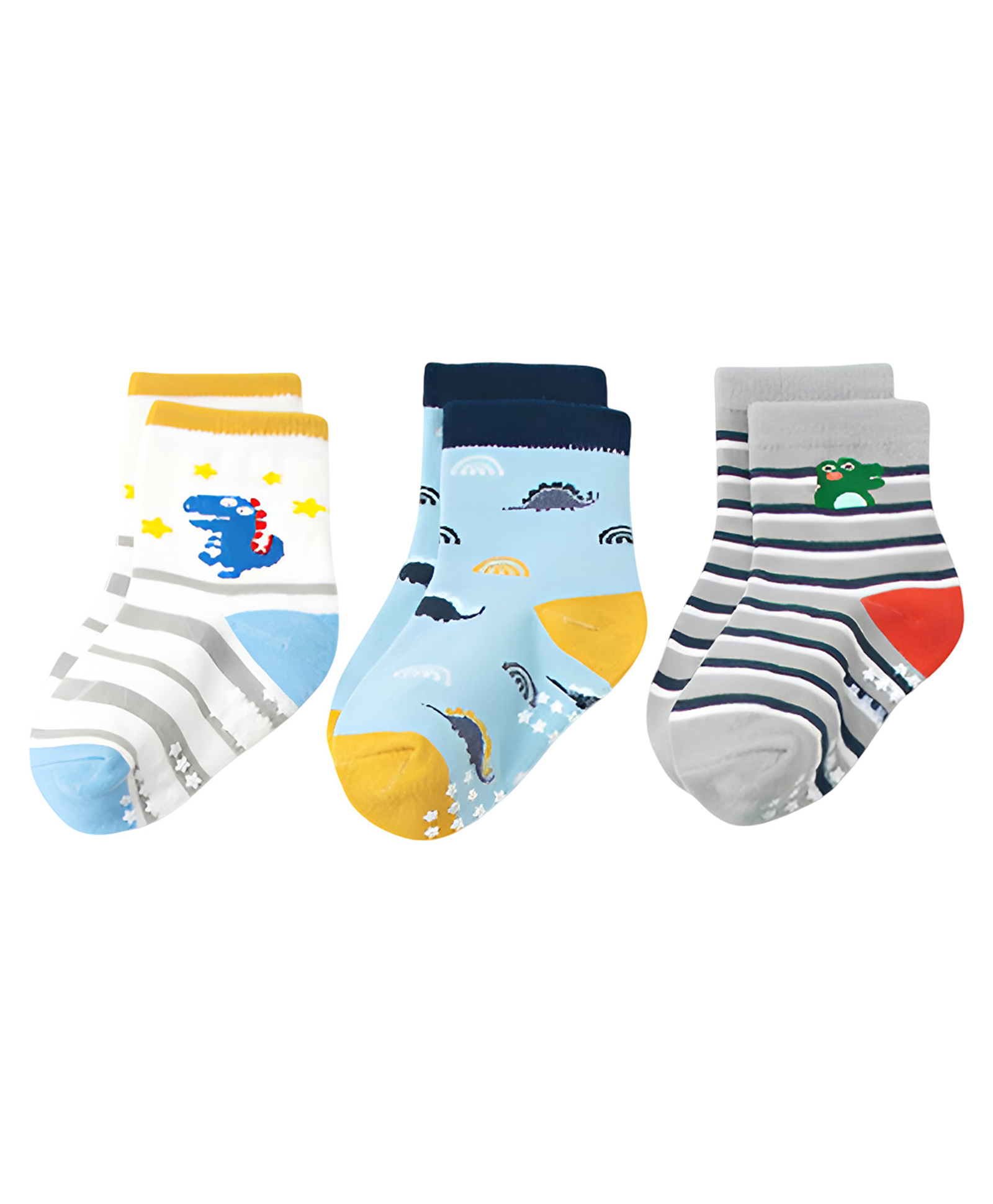 SYGA Pack of 3 Cotton Dinosaur & Striped Printed Socks - Multi Colour-picture-15