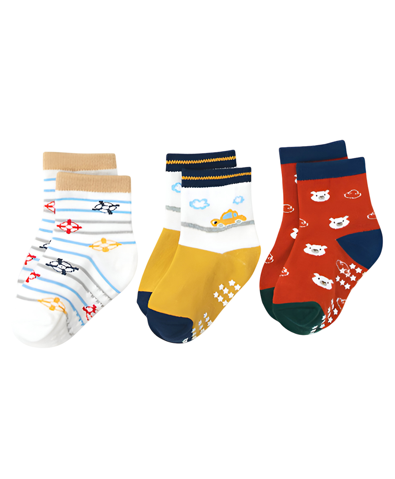SYGA Pack of 3 Cotton Bear & Striped Printed Socks - Multi Colour-picture-12