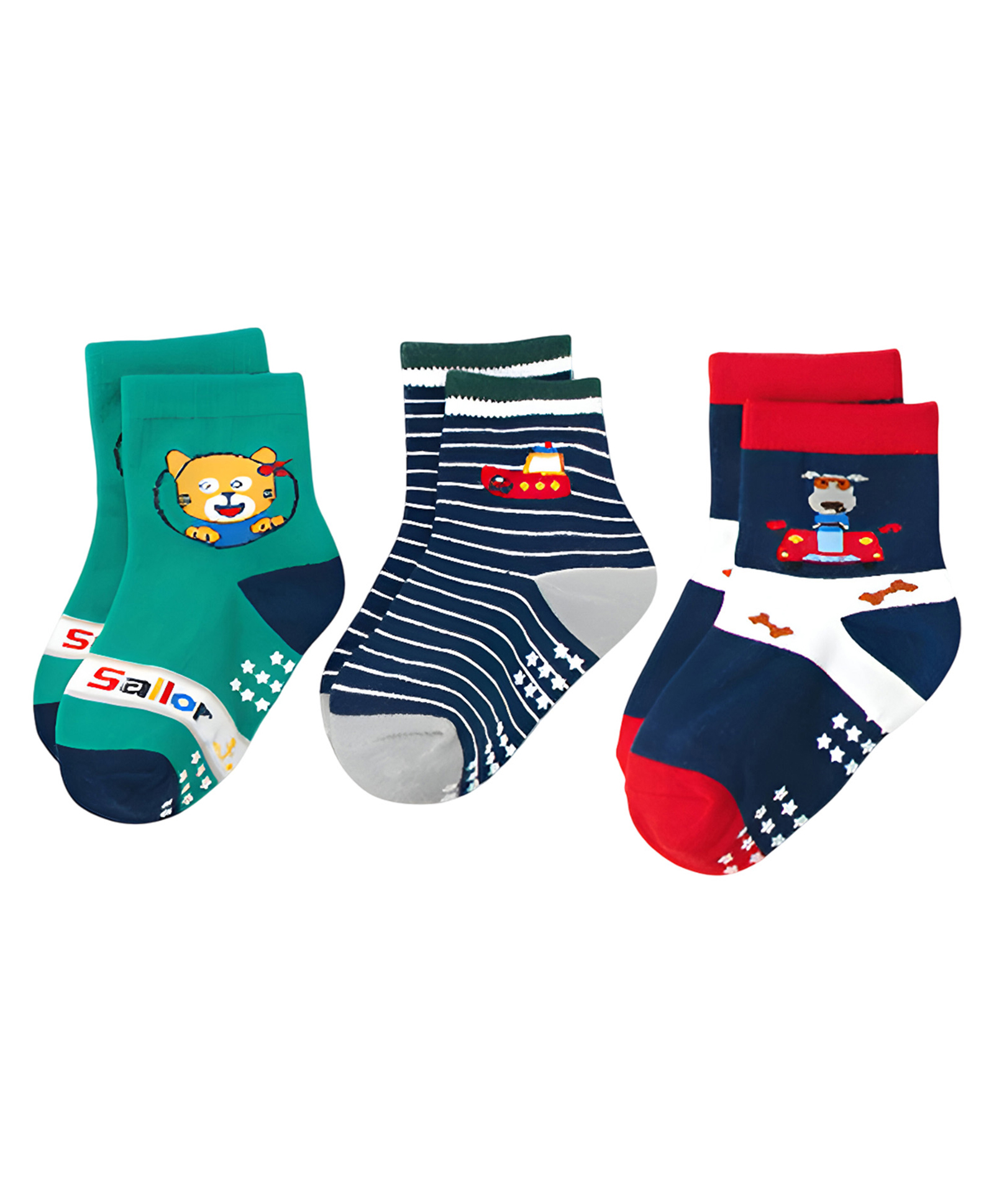 SYGA Pack of 3 Cotton Cartoon & Striped Printed Socks - Multi Colour-picture-17
