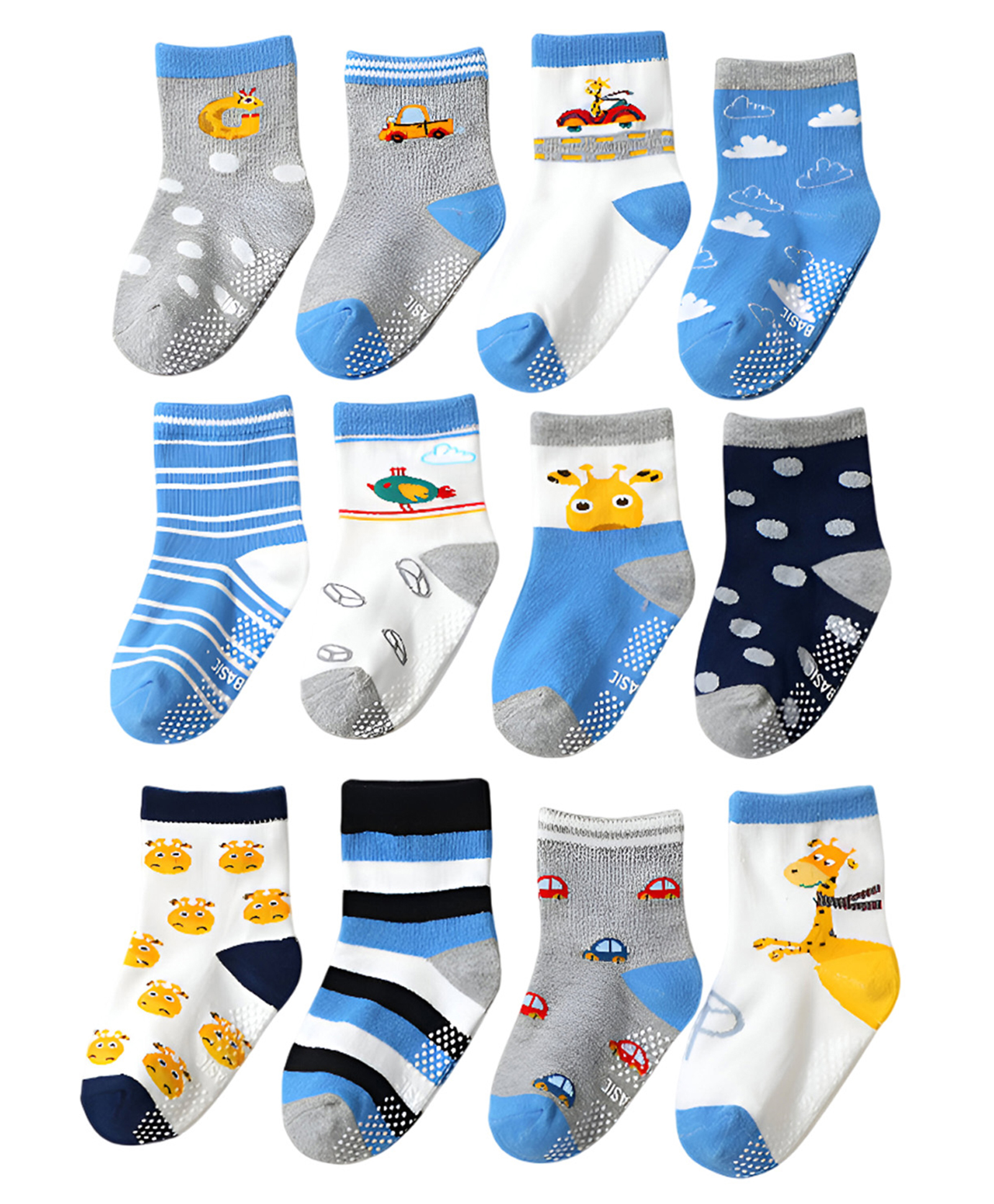 SYGA Pack of 12 Cotton Striped & Girrafe Printed Socks - Multi Colour-picture-27