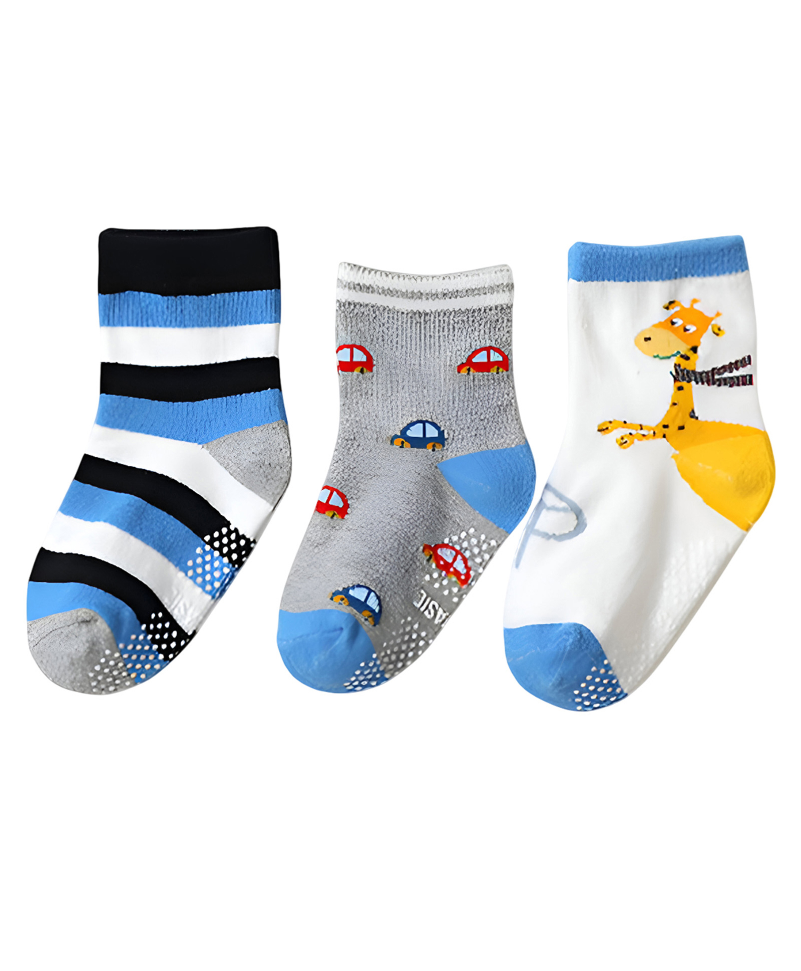 SYGA Pack of 3 Cotton Car & Giraffe Printed Socks - Multi Colour-image-36