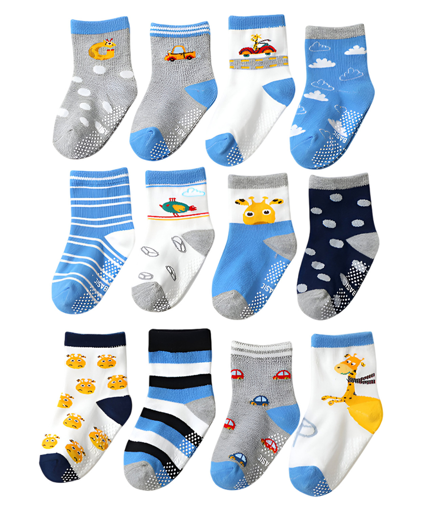 SYGA Pack of 12 Cotton Striped & Girrafe Printed Socks - Multi Colour-picture-14