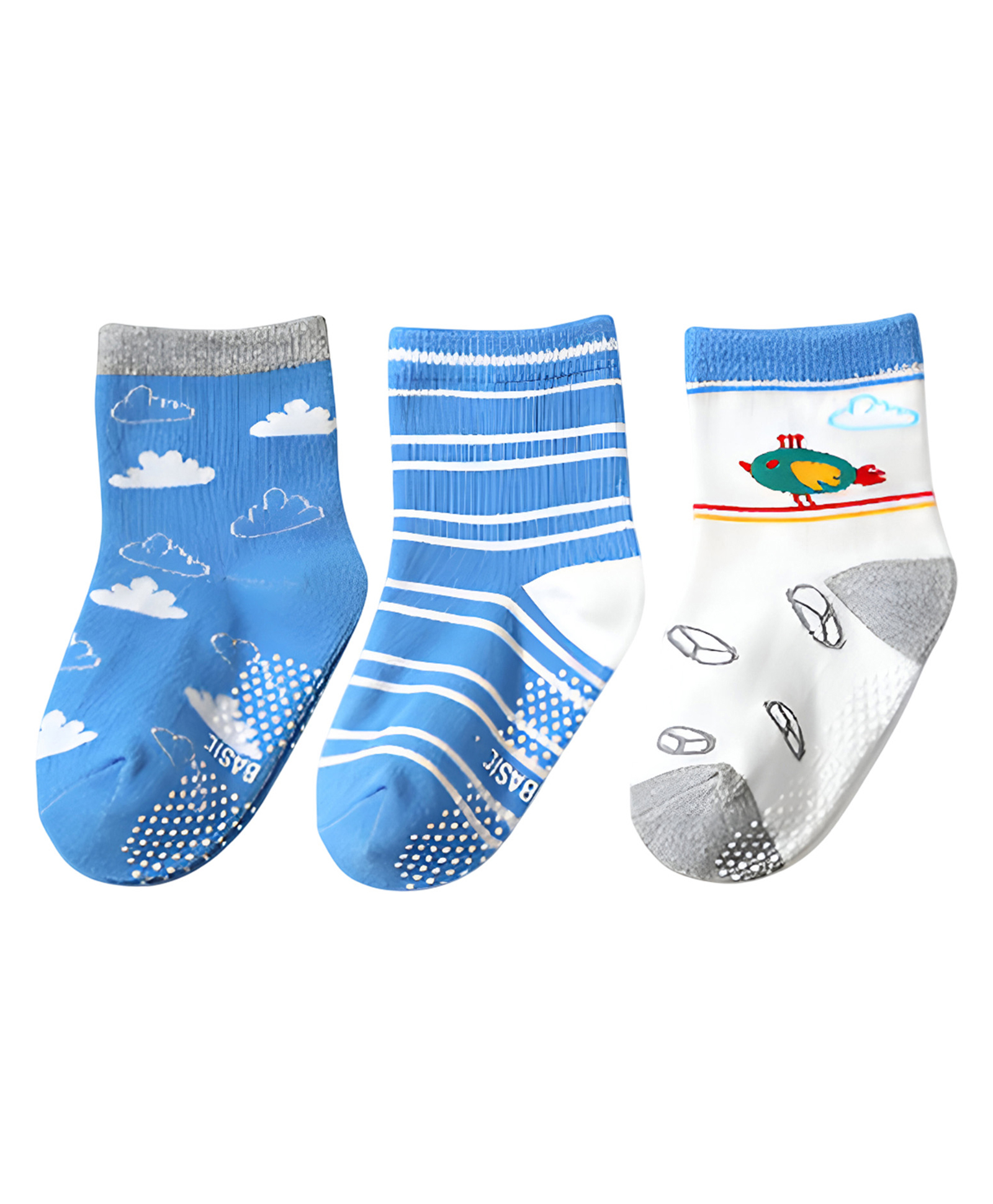 SYGA Pack of 3 Cotton Striped & Cloud Printed Socks - Multi Colour-picture-23
