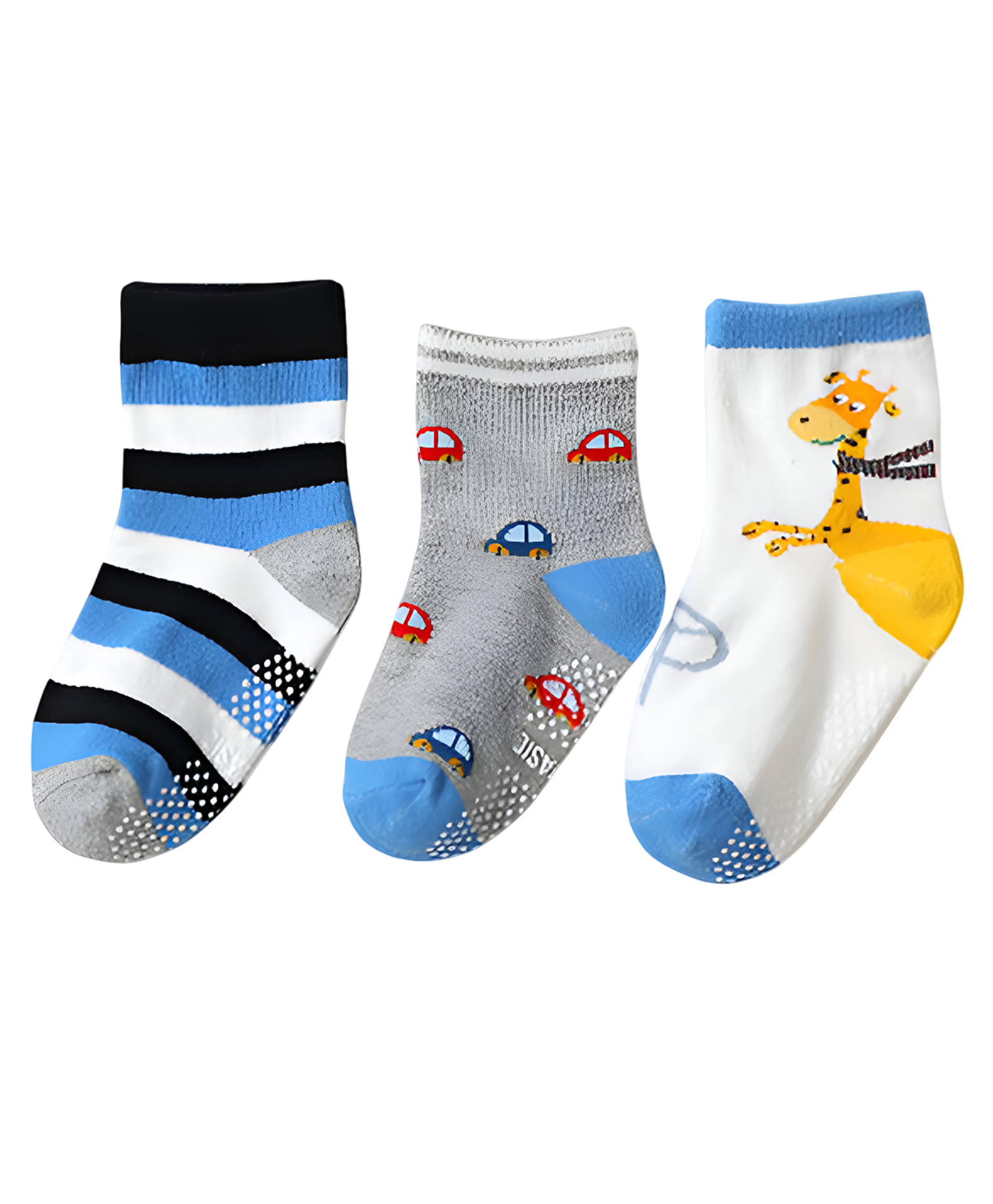 SYGA Pack of 3 Cotton Striped & Giraffe Printed Socks - Multi Colour-picture-21