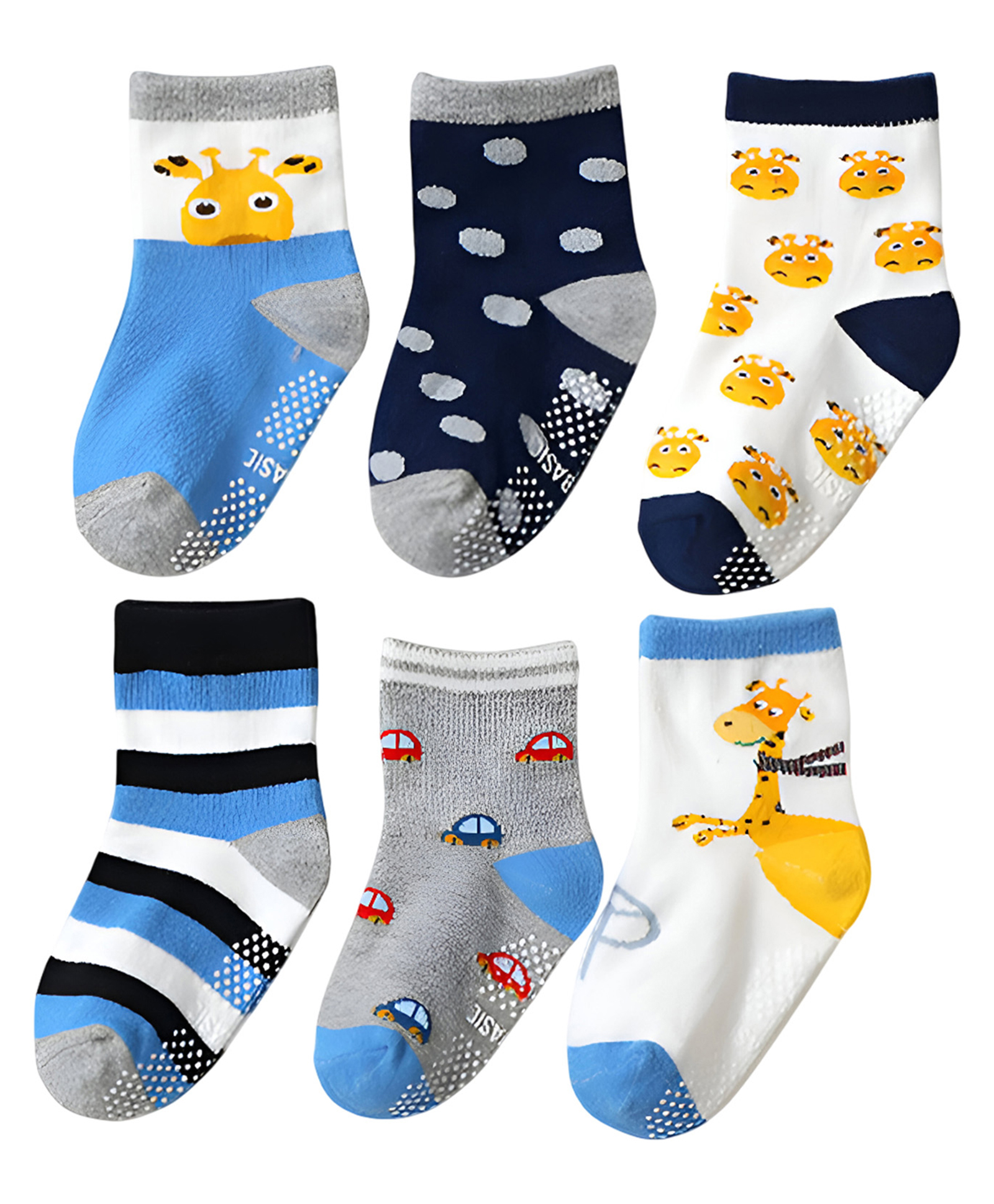 SYGA Pack of 6 Cotton Giraffe & Car Printed Socks - Multi Colour-image-25