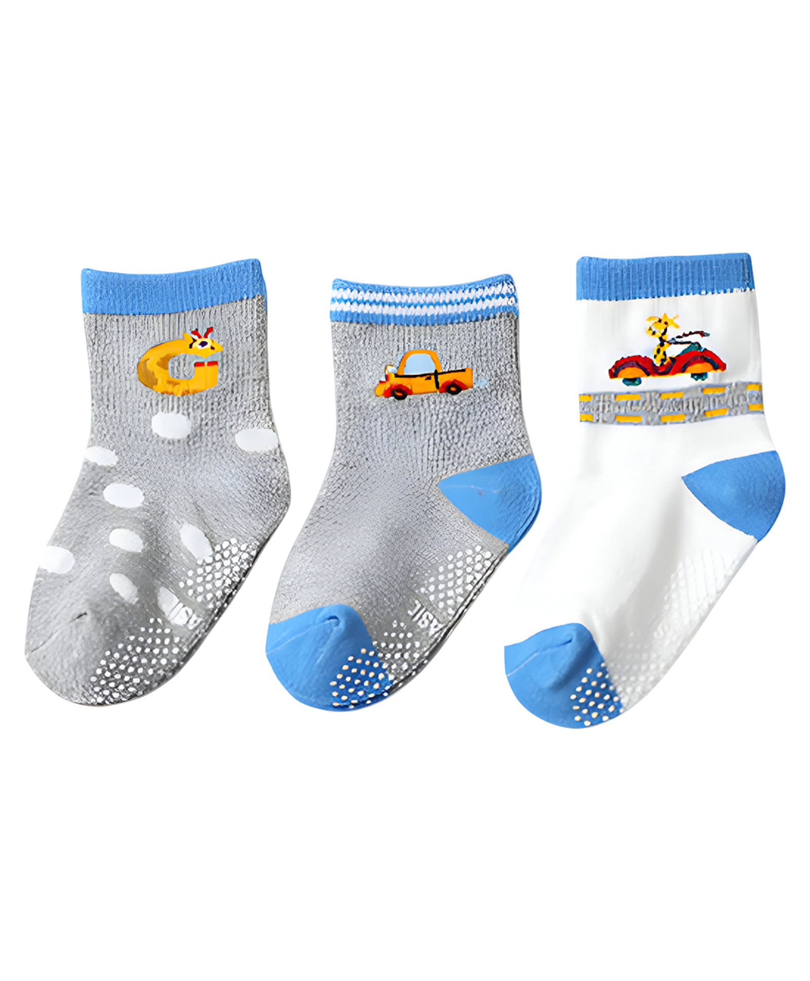 SYGA Pack of 3 Cotton Giraffe & Car Printed Socks - Multi Colour-image-24