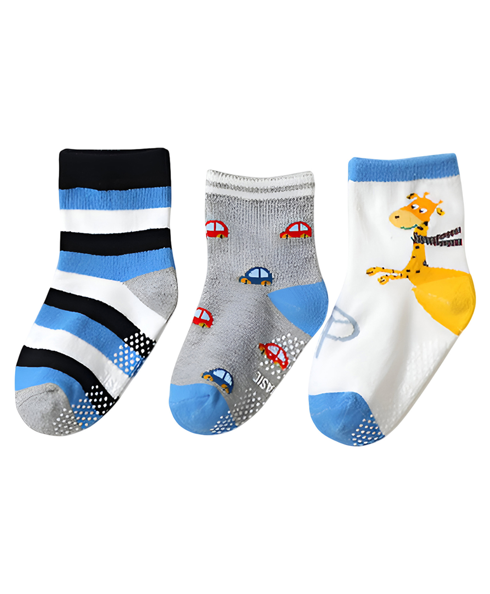 SYGA Pack of 3 Cotton Car & Giraffe Printed Socks - Multi Colour-picture-11