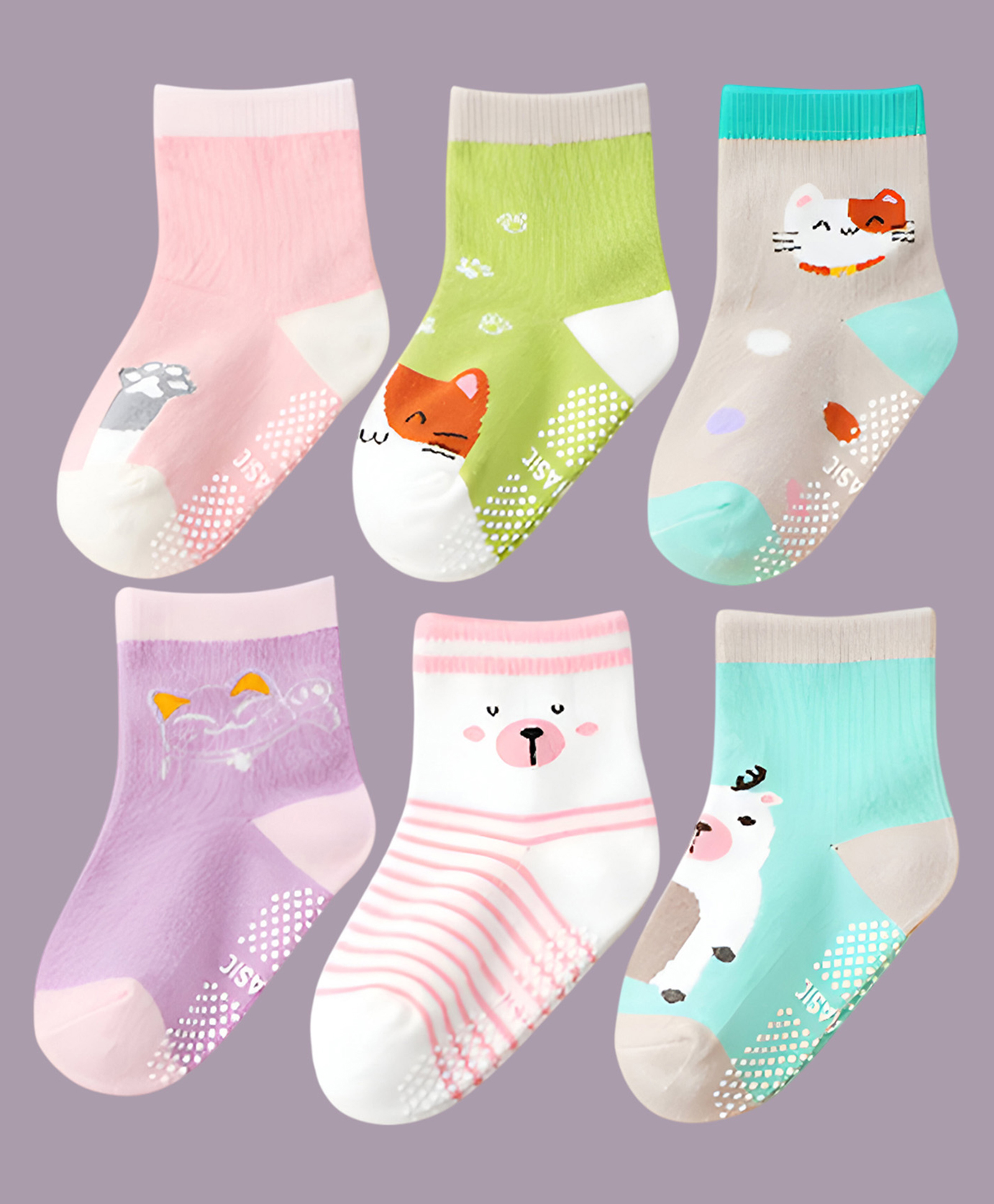 SYGA Pack of 6 Cotton Mouse & Cat Printed Socks - Multi Colour-picture-28