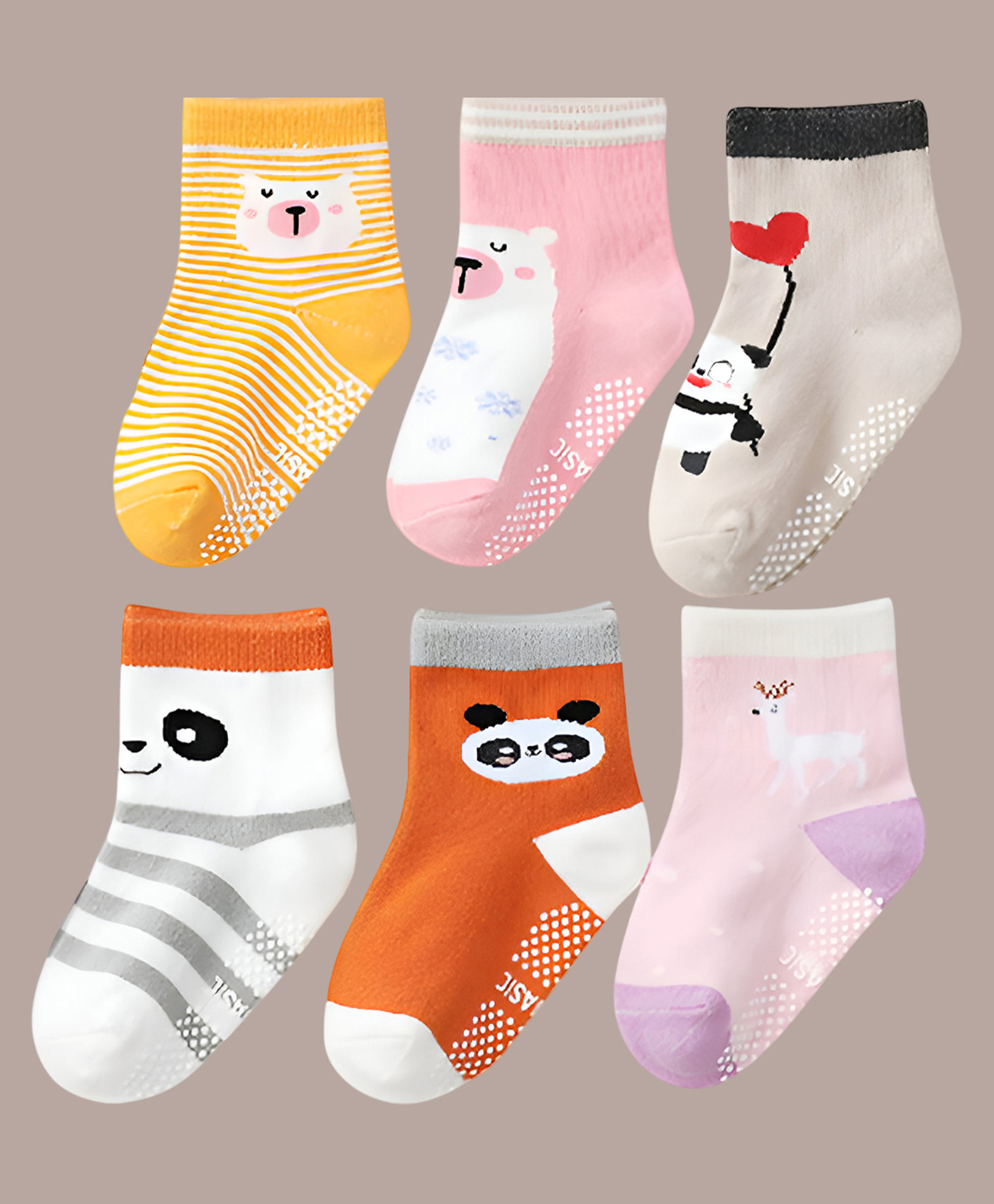 SYGA Pack of 6 Cotton Bear & Panda Printed Socks - Multi Colour-picture-19