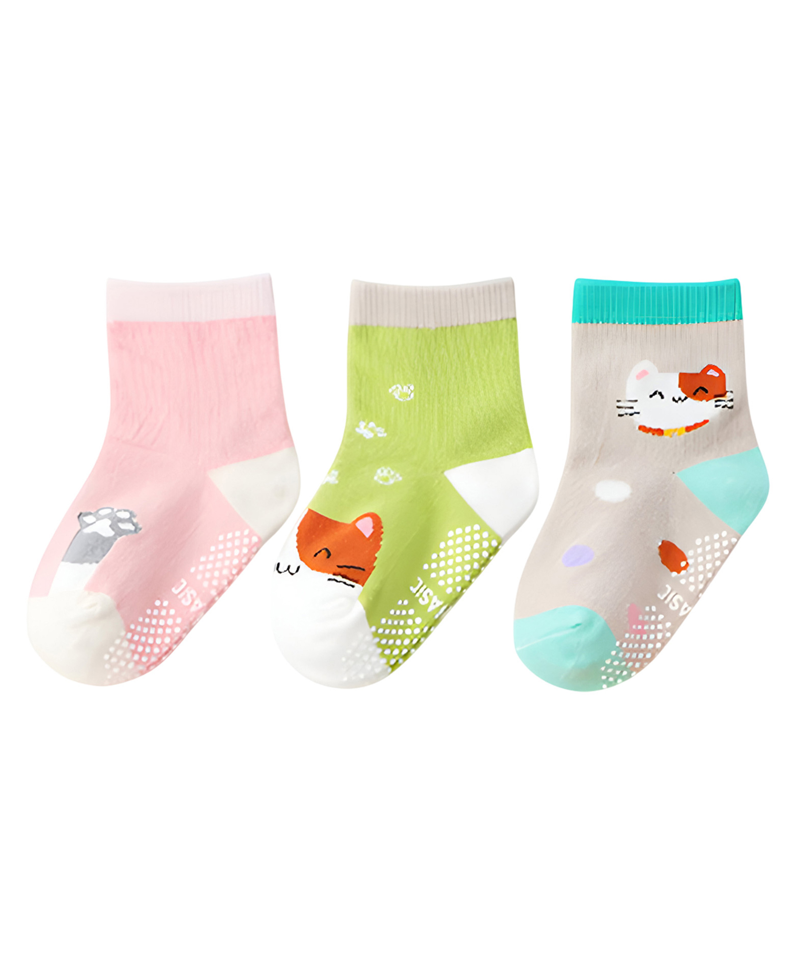 SYGA Pack of 3 Cotton Fox & Cat Printed Socks - Multi Colour-image-45