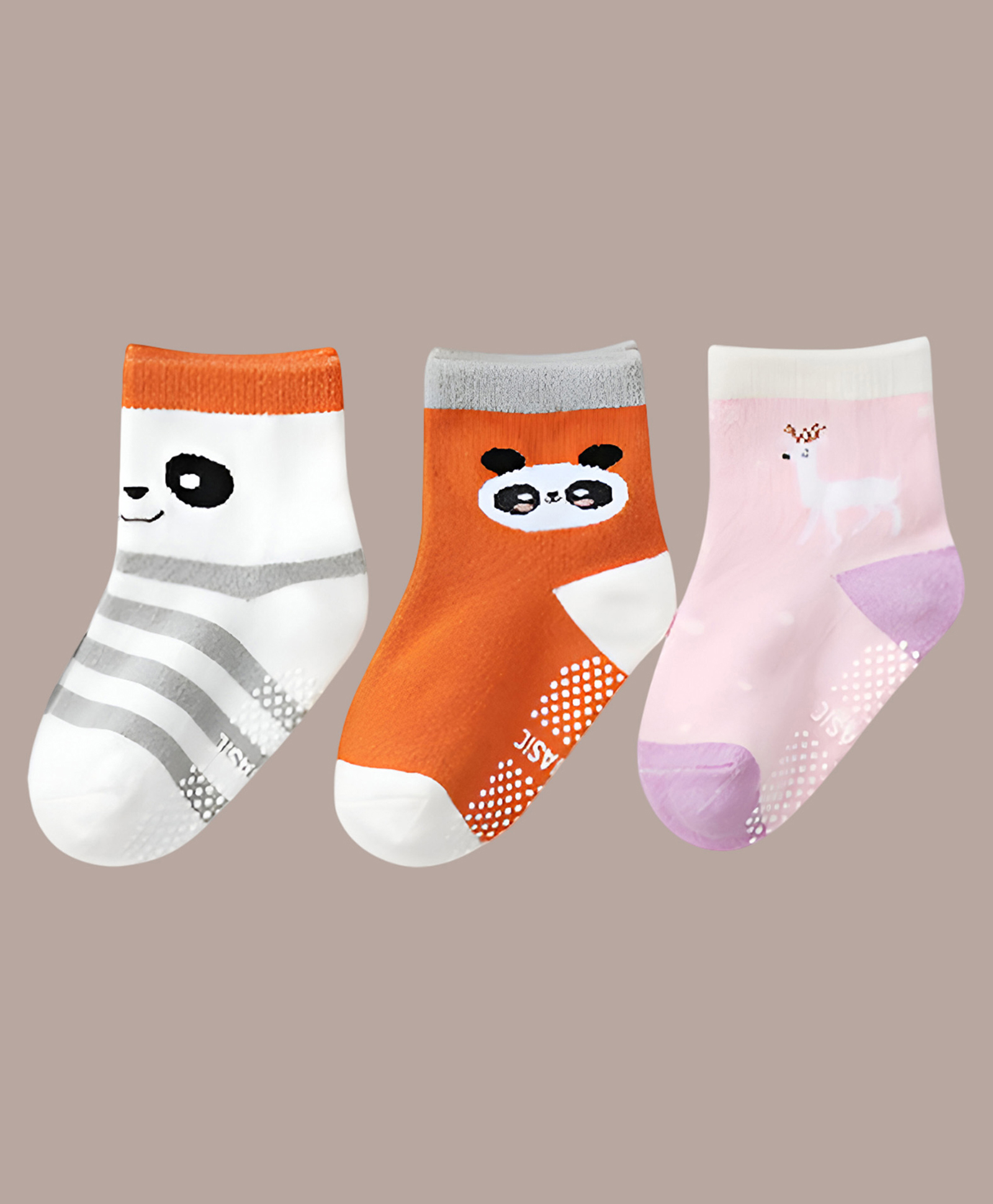 SYGA Pack of 3 Cotton Panda & Deer Printed Socks - Multi Colour-picture-25