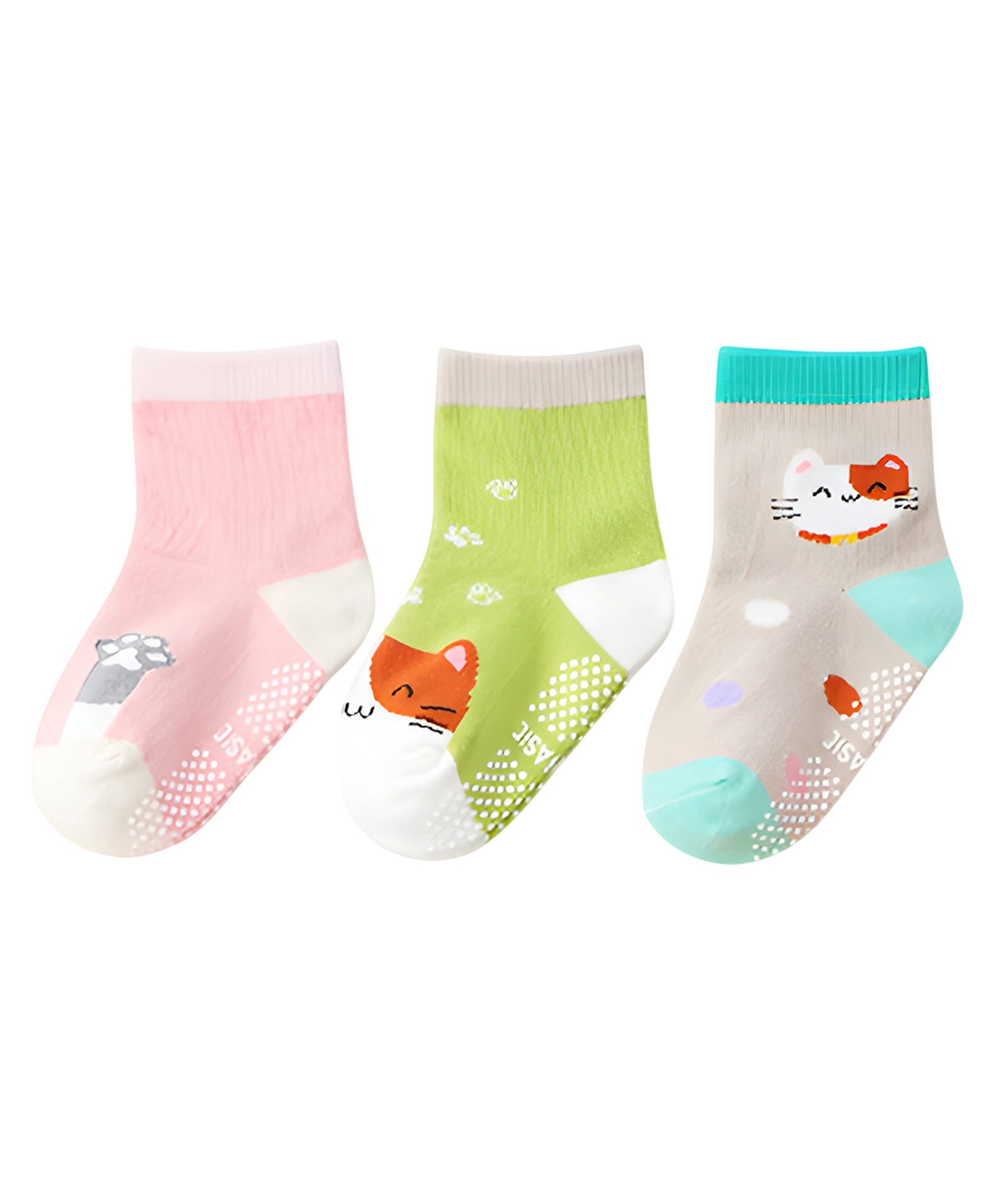 SYGA Pack of 3 Cotton Cat Printed Socks - Multi Colour-image-48