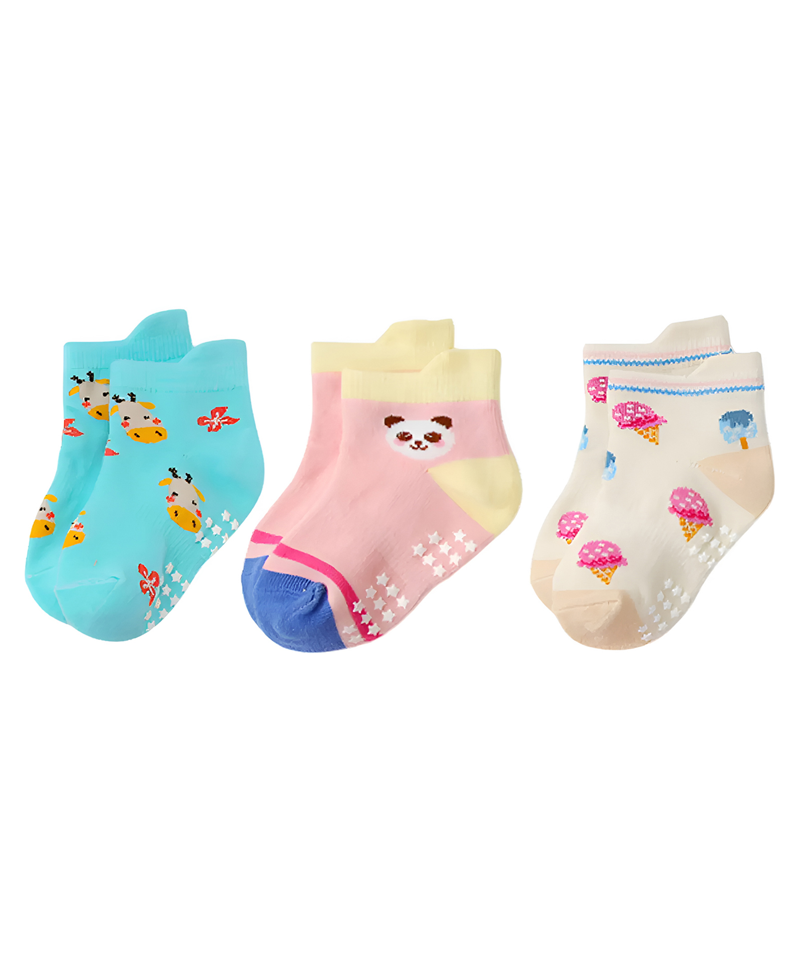 SYGA Pack of 3 Cotton Panda & Ice Cream Printed Socks - Multi Colour-picture-17