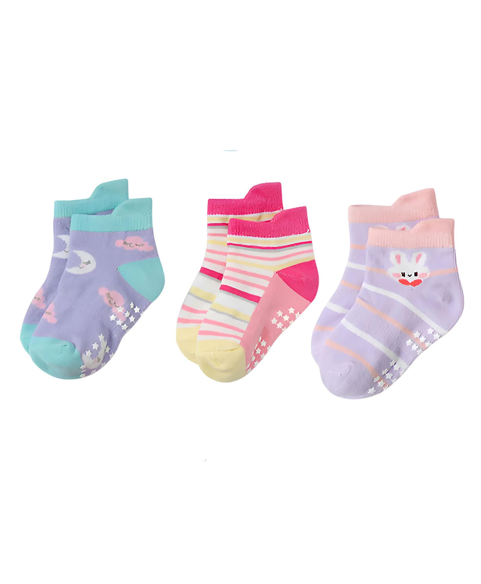 SYGA Pack of 3 Cotton Bunny Face & Striped Printed Socks - Multi Colour-picture-15
